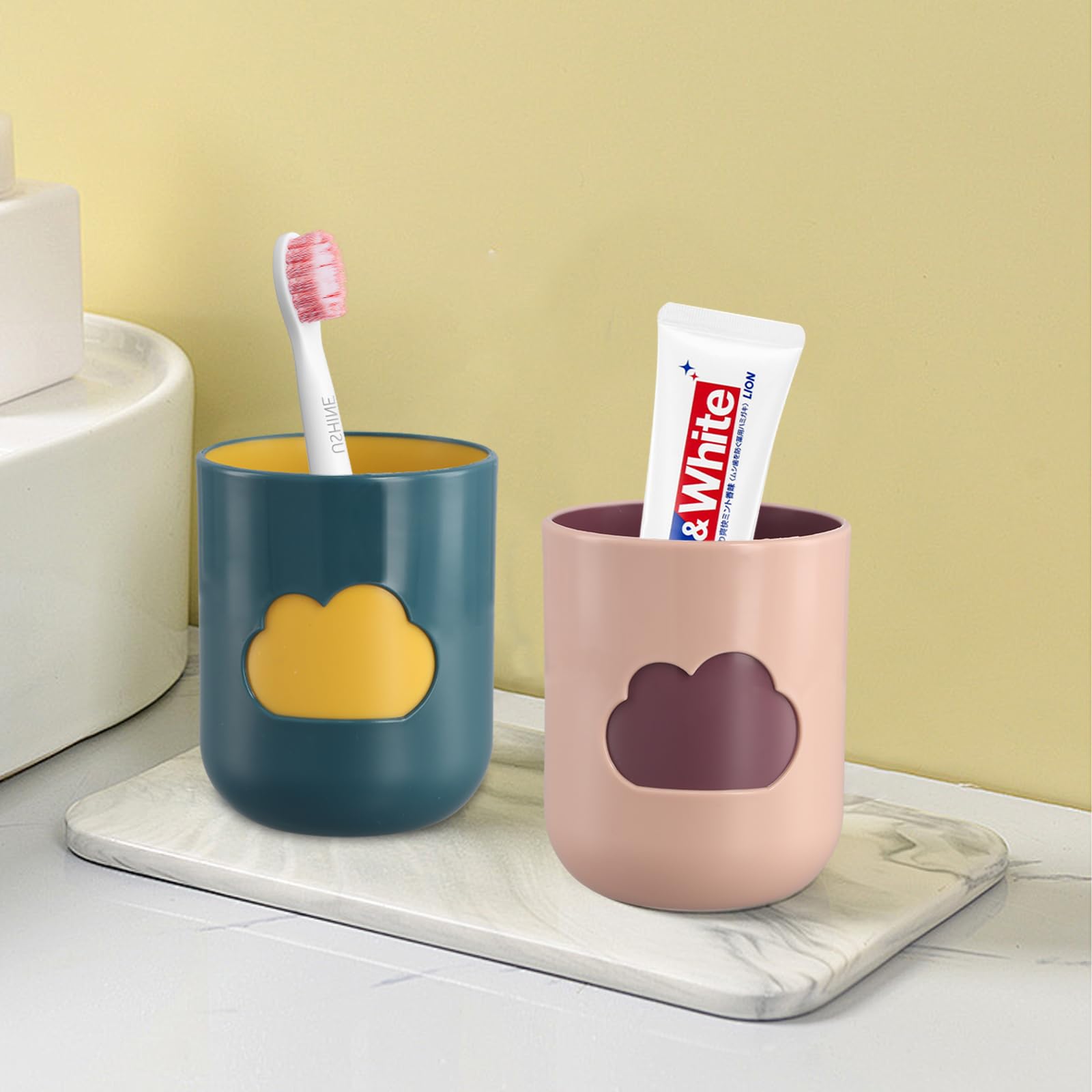 Amexo 4 Pcs Vasos para Cepillos de Dientes, Vaso para Enjuague Bucal, Vaso de Baño, Vaso para Cepillos de Dientes, Vaso de Plástico, Vaso de Agua, Vaso para Cepillo de Dientes, Diámetro de 8 × 10 Cm