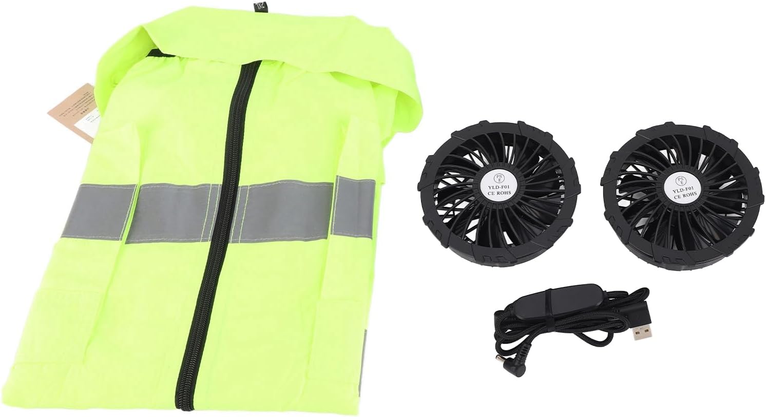 Asixxsix Cooling Fan Vest, 5V Wearable Air Conditioner Vest High Visibility Summer Cooling Vest with 2 Removable Fans, Reflective Stripe, for Working Fishing Outdoor, Rechargeable (XL)