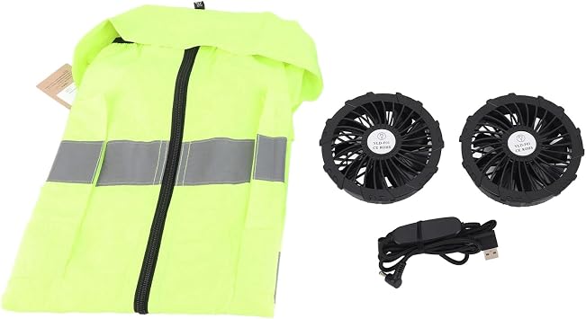 Asixxsix Cooling Fan Vest, 5V Wearable Air Conditioner Vest High Visibility Summer Cooling Vest with 2 Removable Fans, Reflective Stripe, for Working Fishing Outdoor, Rechargeable (XL)