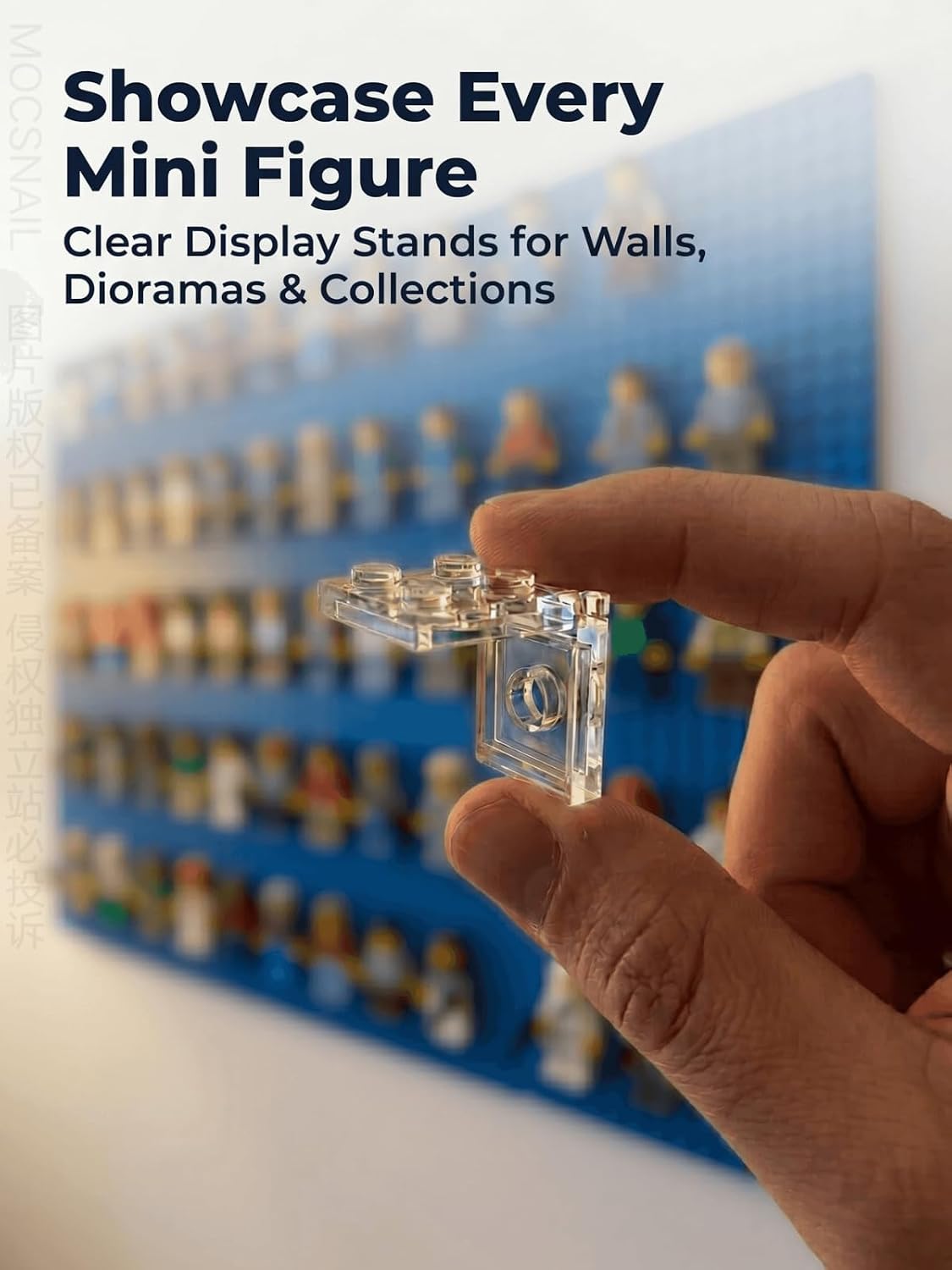 100 PCS Clear Mini Figure Display Stands, 2x2 Bracket Stand Parts for Wall Displays, Baseplates, Dioramas, Army Builds and Figure Collections, Compatible with Lego image 3