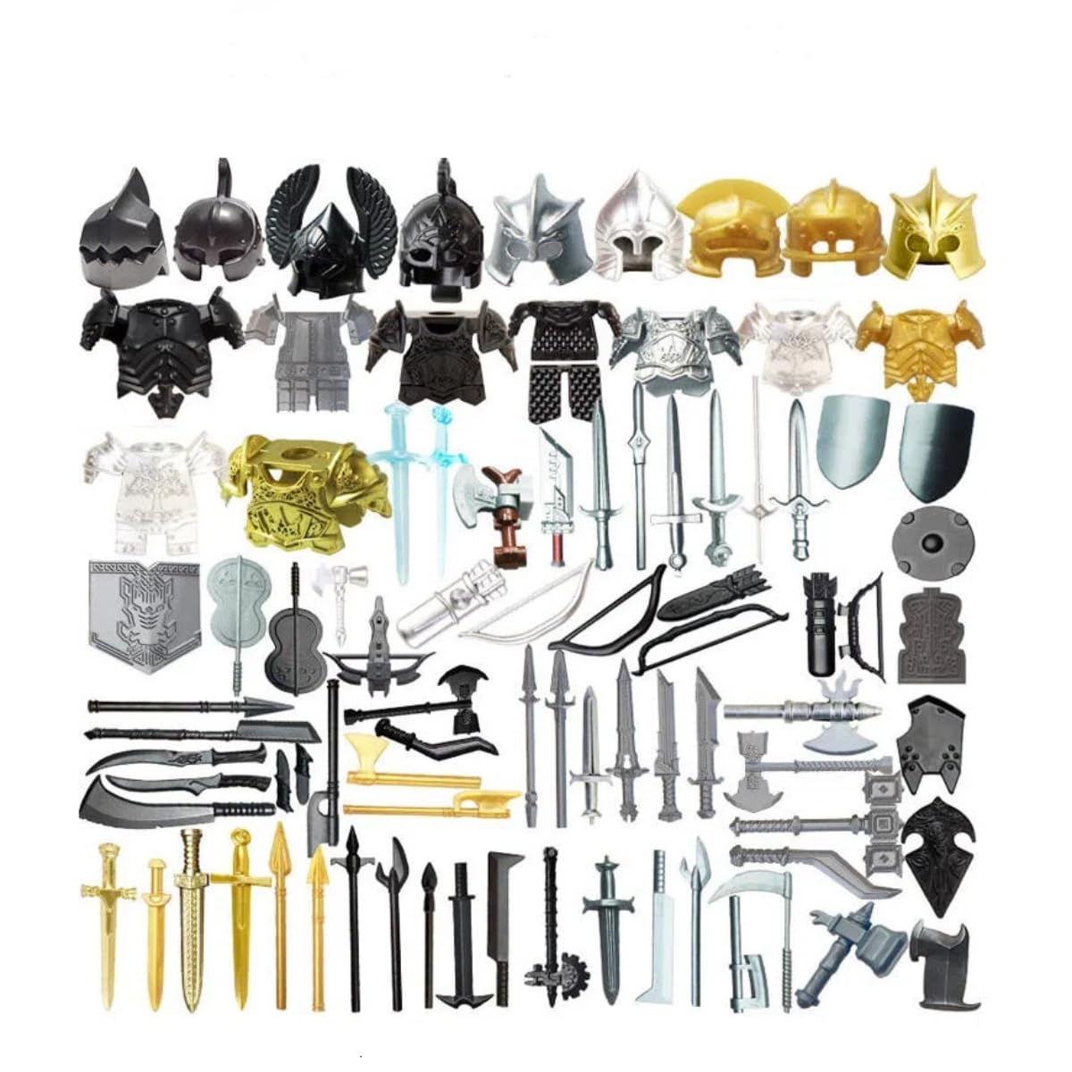Medieval Burgritter Weapon Pack for Mini Figures, 74 Pieces Custom Knight Weapons Set Accessory Kit Includes Armor, Helmet, Shield and Armor, Compatible with All Major Brands (83 Pieces)
