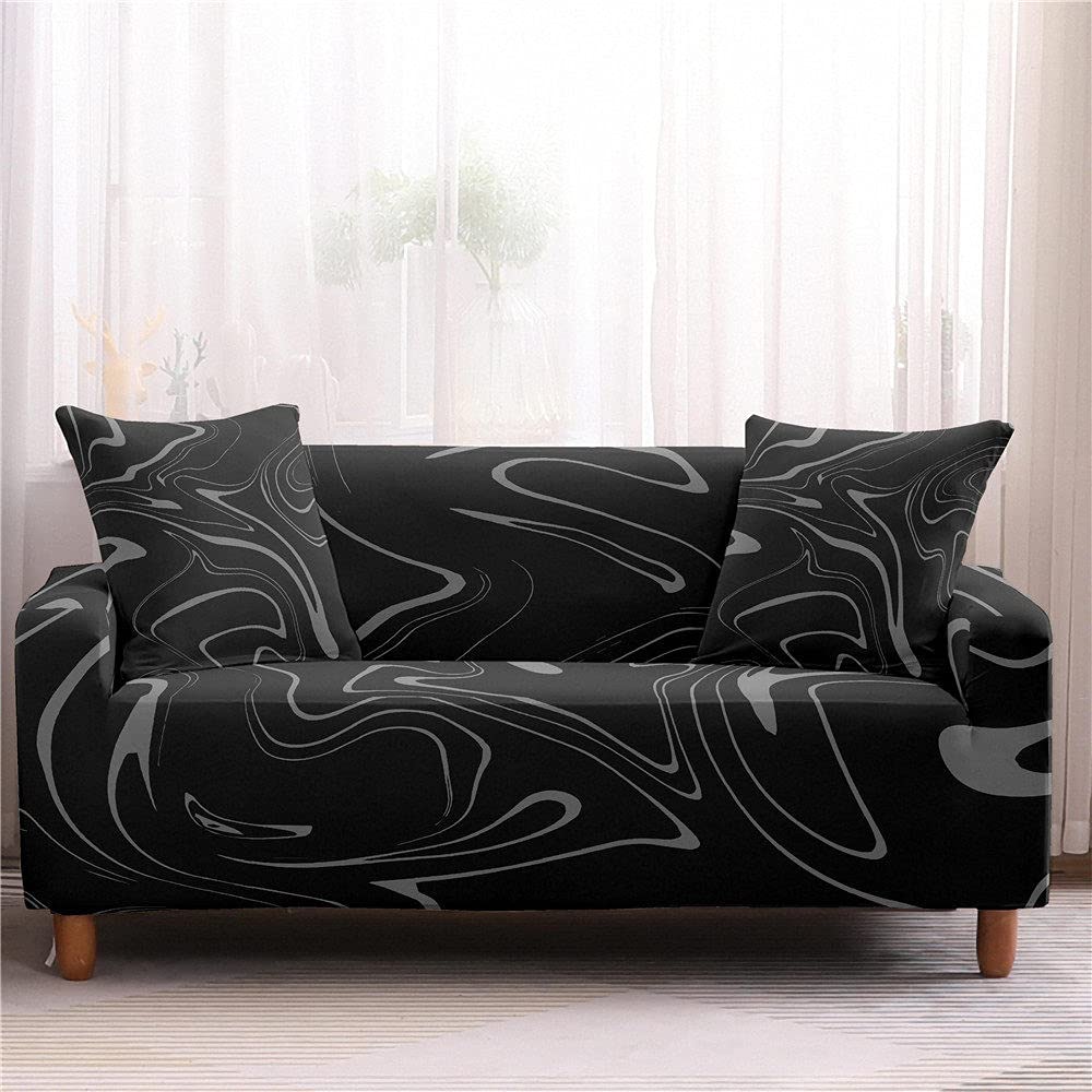 Housse de canapé extensible noire abstraite pour salon et divan d'angle en L