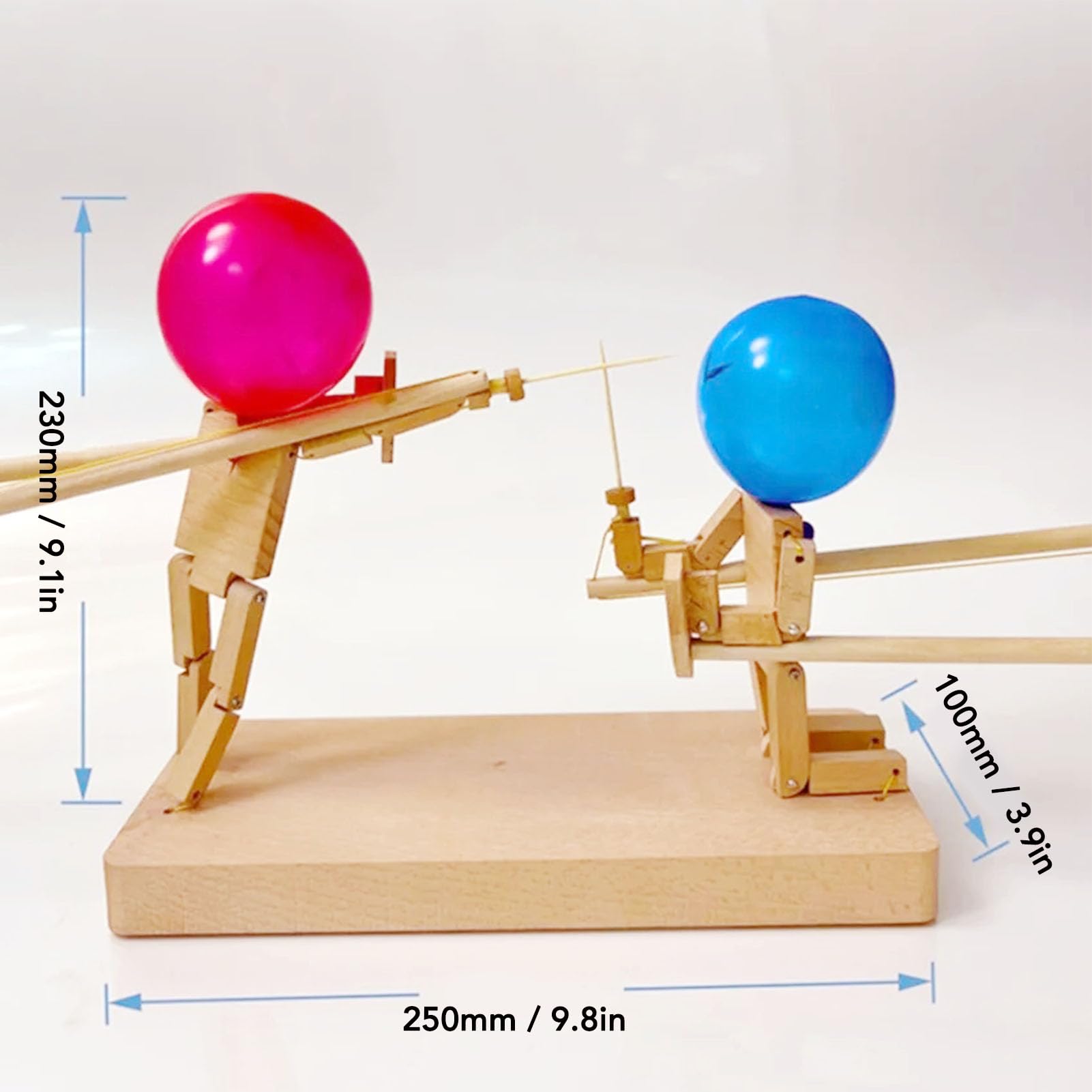 Hölzerne Fechtpuppen, Ballon-Bambus-Mann-Schlacht, Handgefertigter Ballonmann-Kampf mit 1 Beutel Luftballons,für 2 Spieler, Tischbrettspiel für Familienfeiern, Freundestreffen