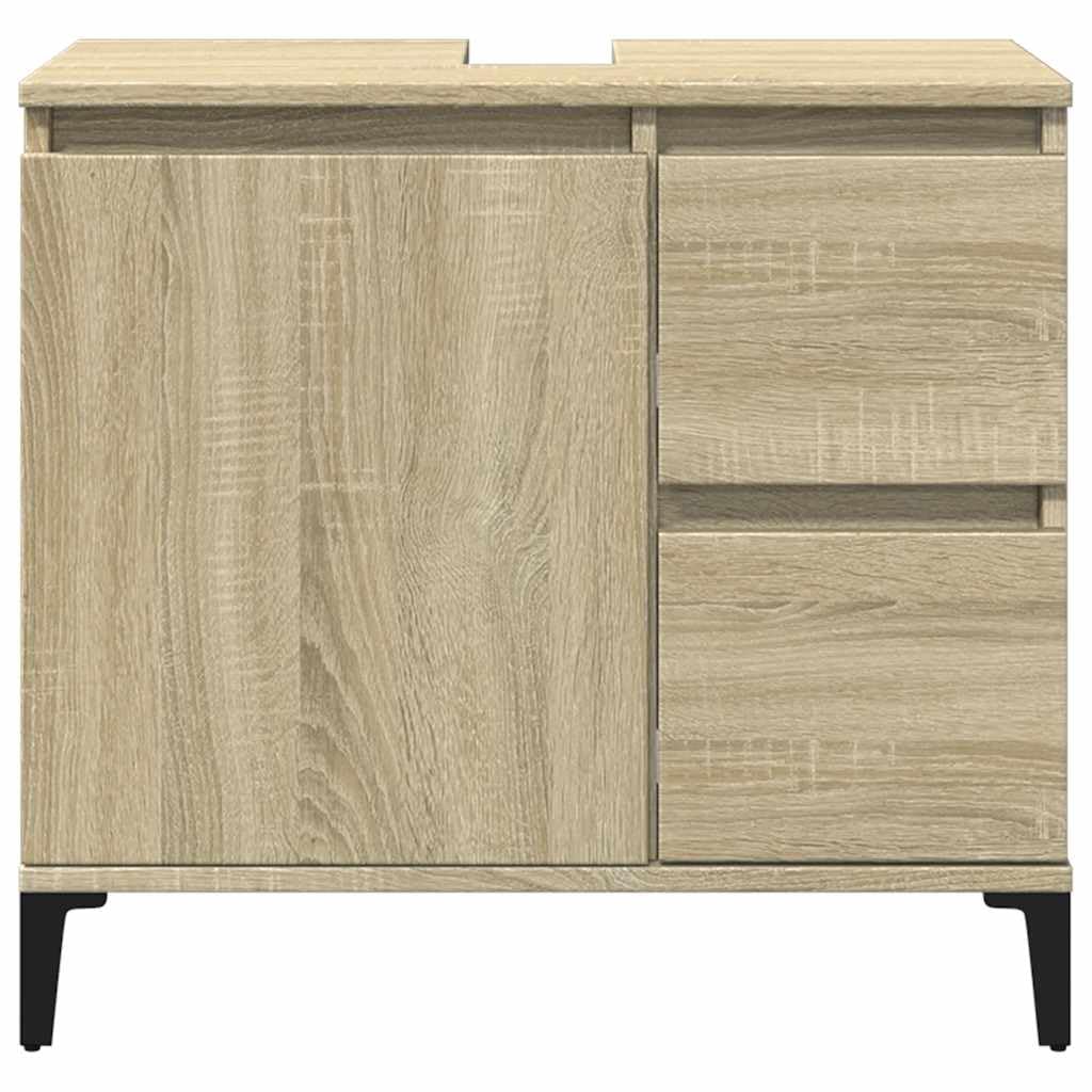 vidaXL Armoire de Salle de Bain, Meuble de Rangement avec Tiroirs et Compartiment, Organisateur de Toilette Maison Intérieur, Chêne Sonoma
