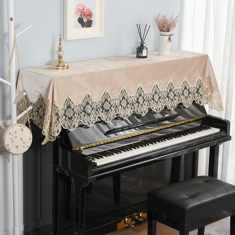Für 150 cm Standard-Klavier lila Samt-Spitze-Staubschutz für aufrecht stehende Klaviere mit Hocker-Abdeckung halber aufrechtes Klavier Stoffbezug für aufrecht stehende Klaviere