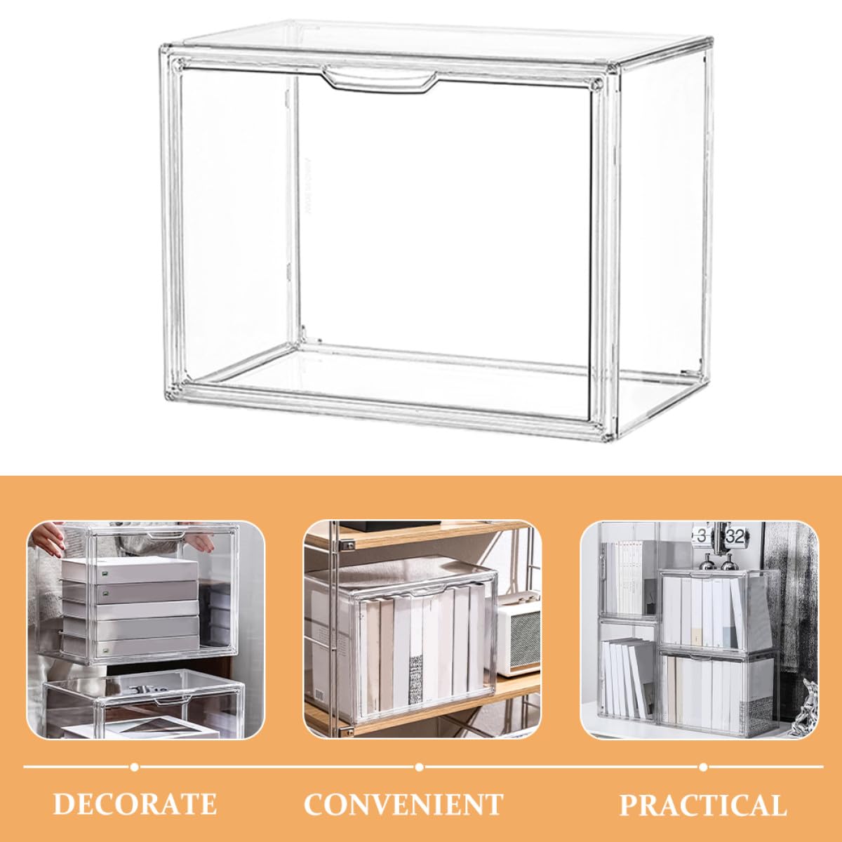 GALPADA Transparente Stapelbar Bücheraufbewahrungsbox aus Kunststoff mit Einfachem Design und Staubdicht zur Organisation von Schulbüchern und Kleinteilen im Schlafzimmer