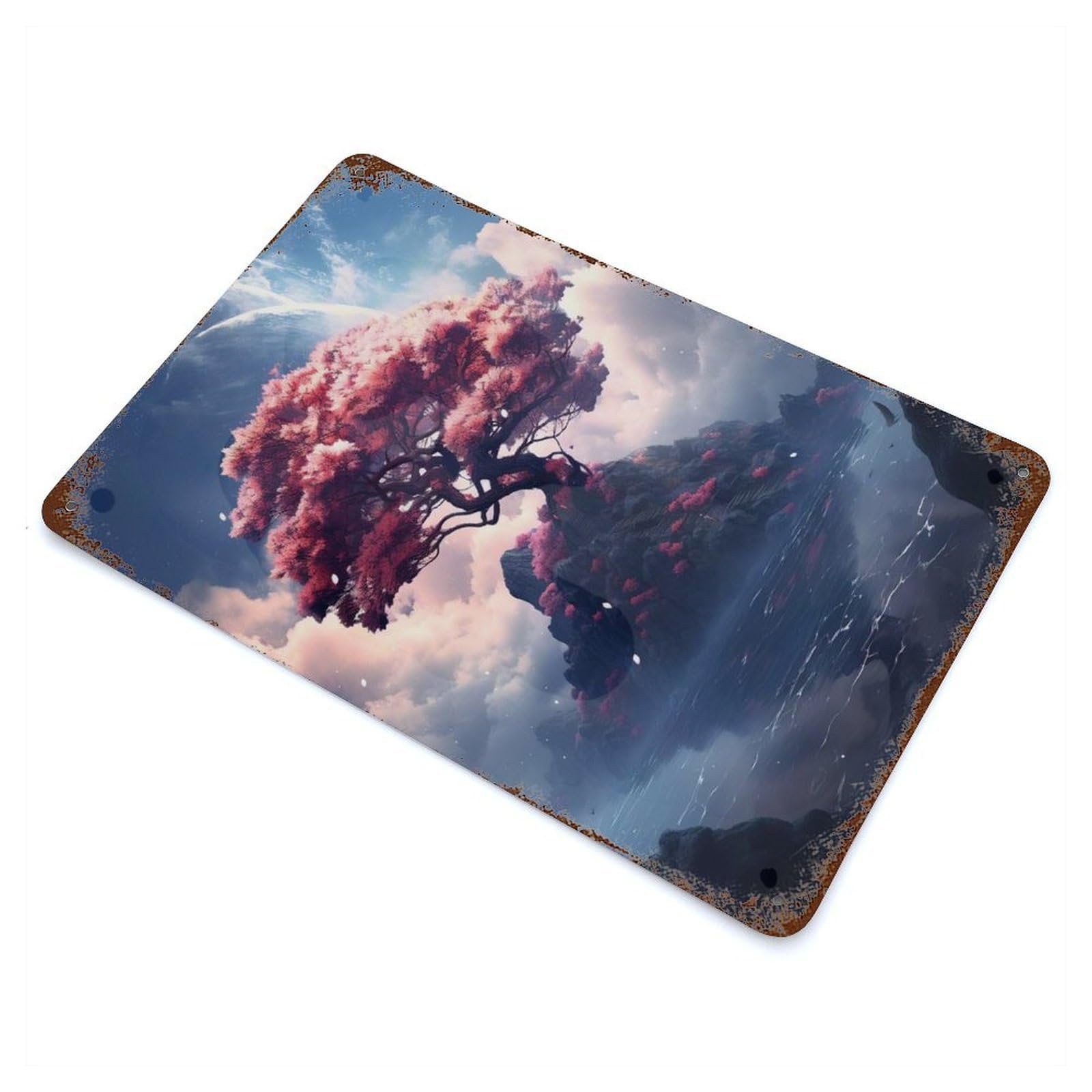 Cosmic Cherry Blossom Rust Effect Tin Sign 11.8"x7.9", Ideal for Cafe, Home Bar And Lounge Decor