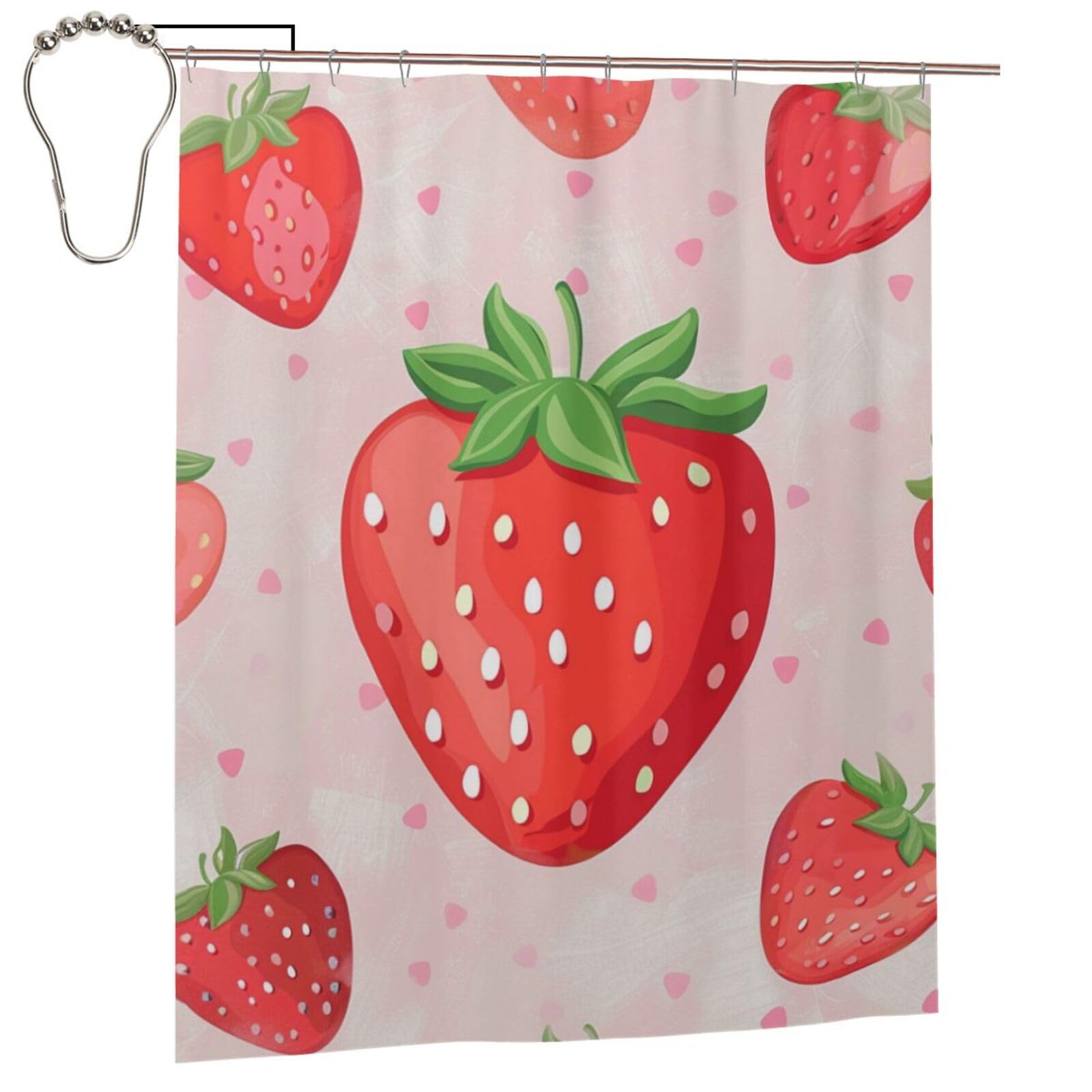 BWWHCCTI Strawberry Print Printed Shower Curtain With 12 Iron Hooks Opaque Quick Drying Waterproof Shower Curtains Sets For Bathroom 152x183 Cm