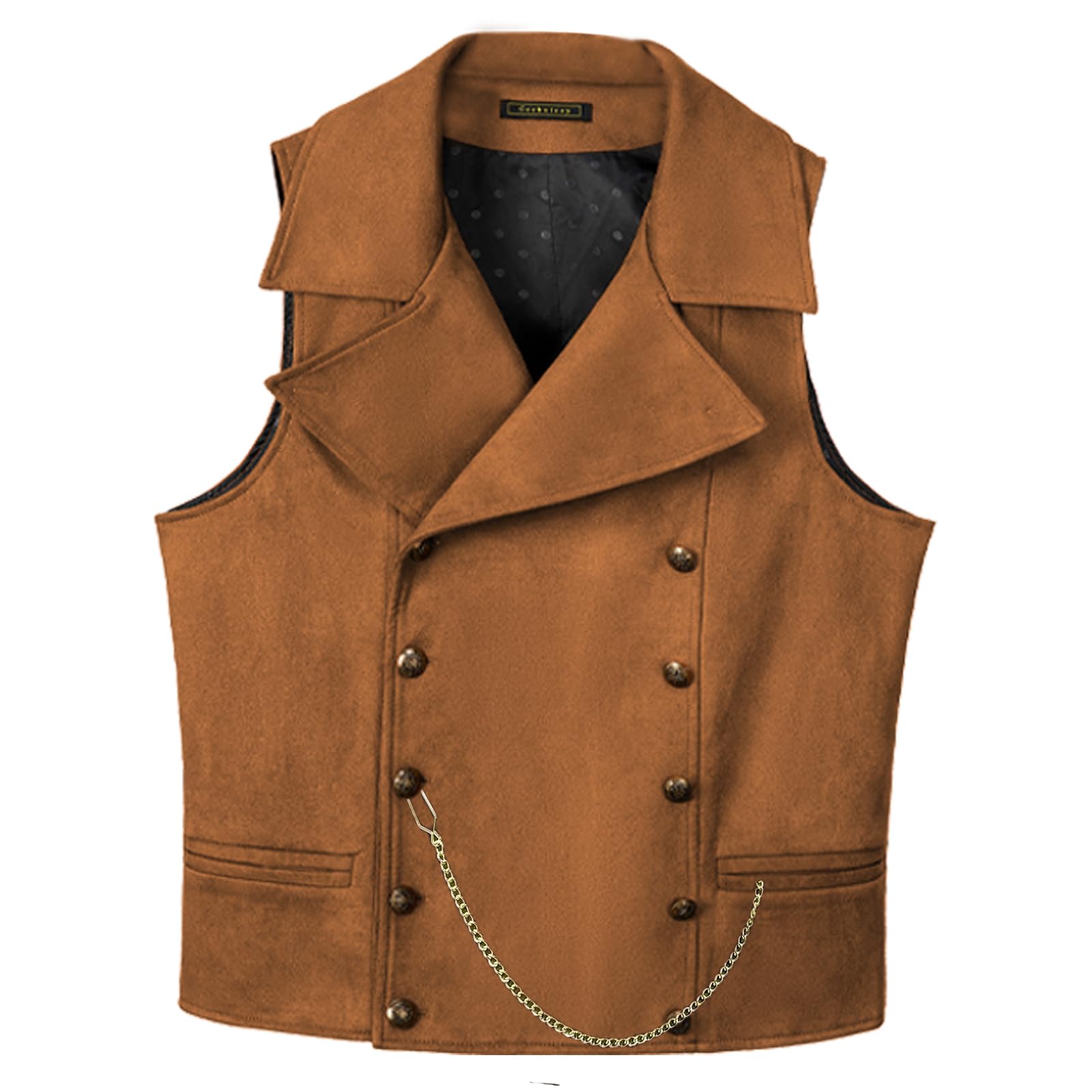 ceehuteey Mens Suit Suede Double Breasted Vest Classic Groomsmen Wedding Waistcoat Leather Big Lapel, Brown, X-Large-picture-23