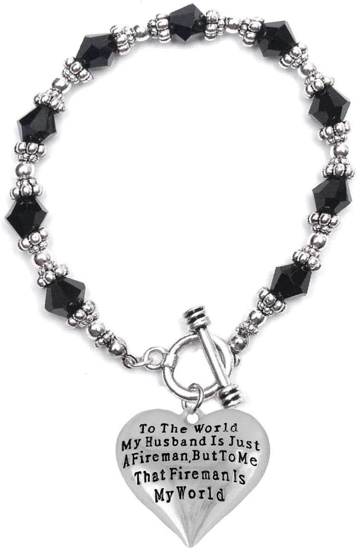 Cardinali Jewelry My Firefighter is My World, Wife Bracelet, Hypoallergenic, Safe-Nickel, Lead, Cadmium Free