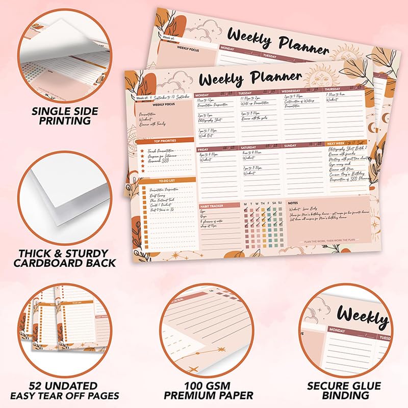 2 Pack Weekly Planner To Do List Pad, Undated Weekly Planner Notebook 52 Tear off Sheets To Do List Notebook - Image 2