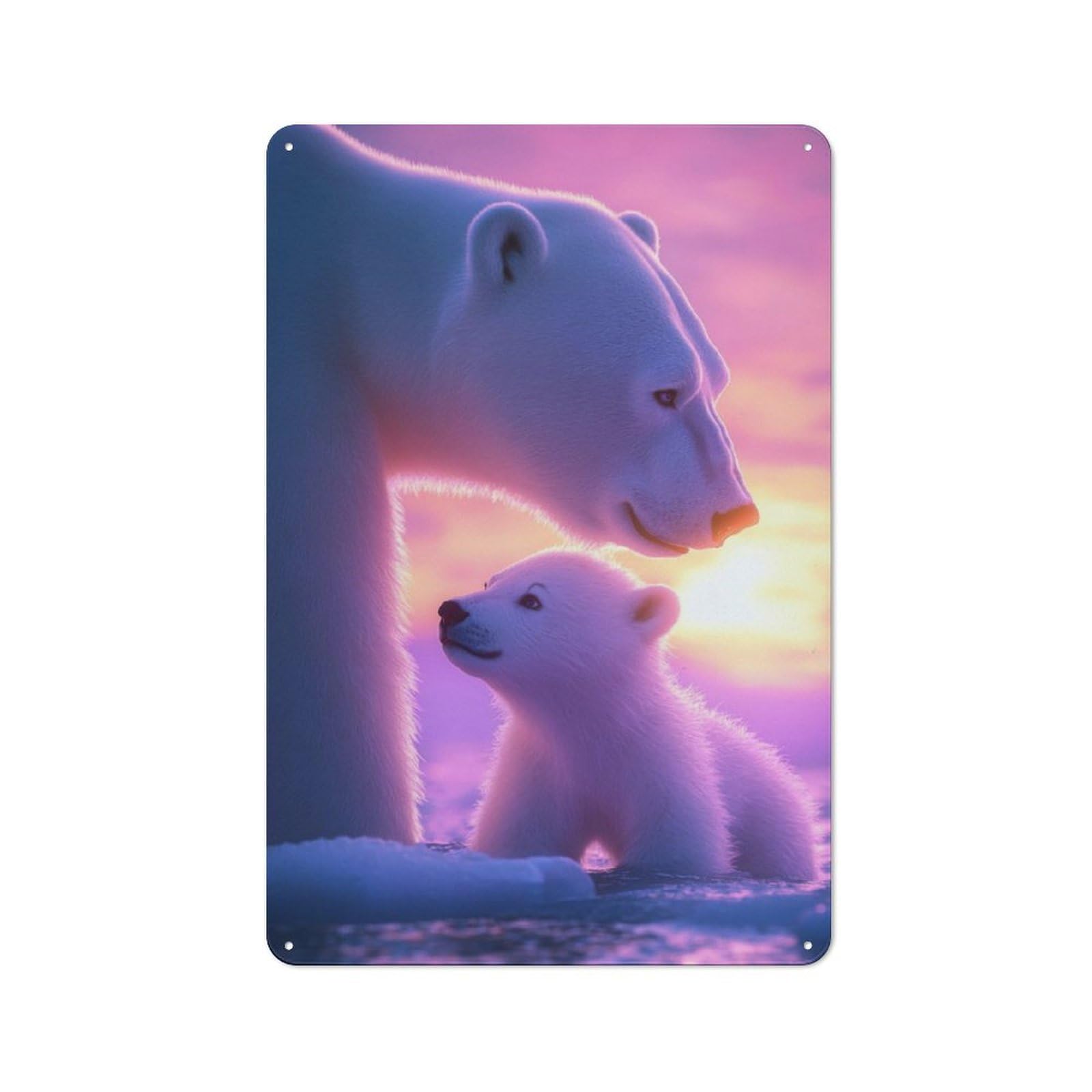 Junmoney Polar Bear Family Sunset For Garden Room Or Summerhouse, Vintage Tin Sign 30X20cm, A Metal Wall Feature For Garden Rooms And Summerhouses