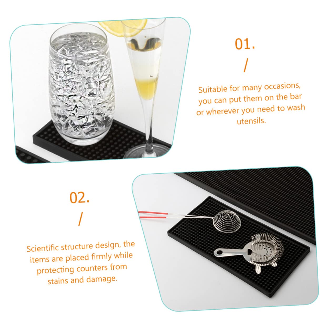 Tappetino Antiscivolo da Bar Rettangolare 2 Pezzi in Pvc Nero | Piano Caffè e Bancone, Facile da Riporre, Formato Pratico per Uso Quotidiano