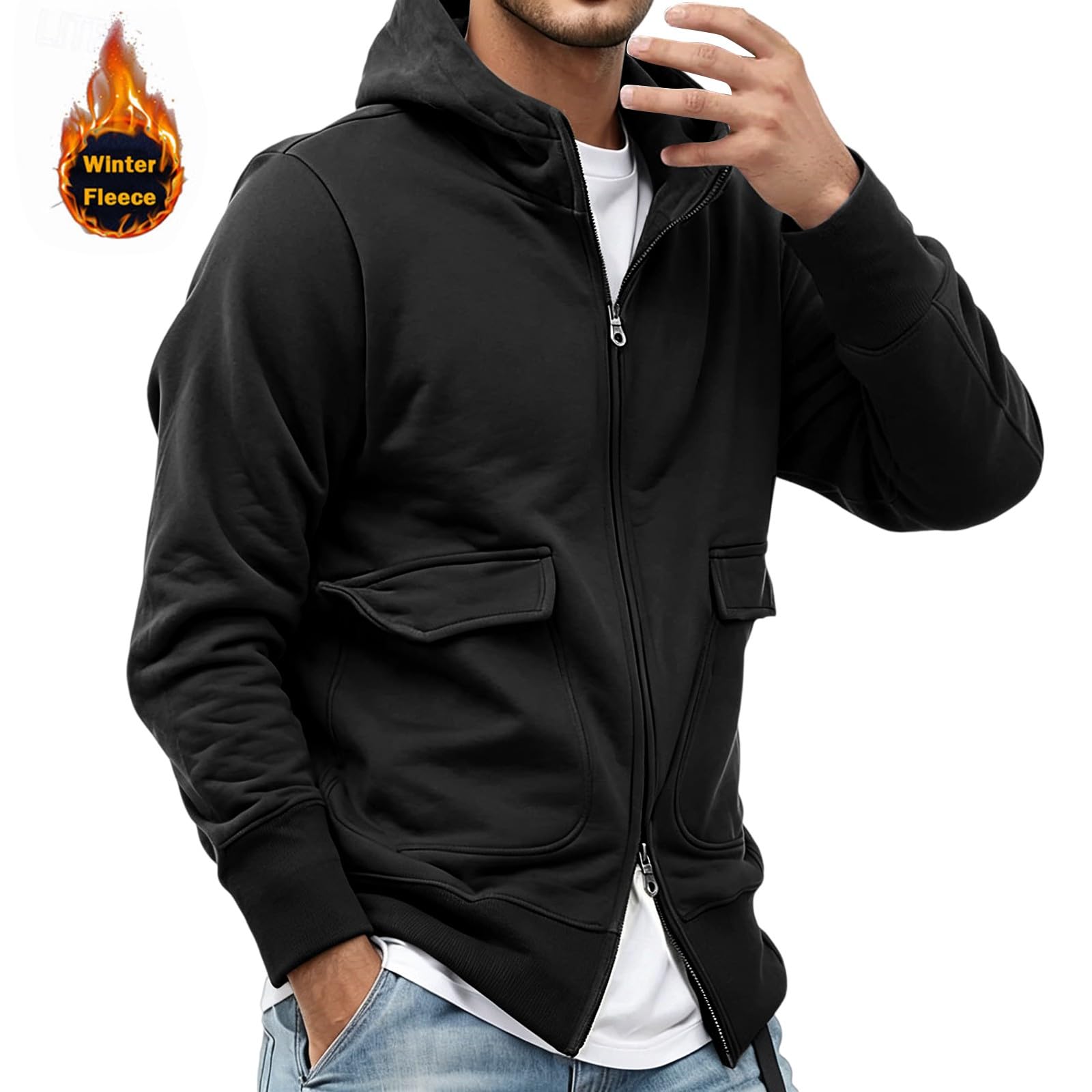 Felpa con cappuccio da uomo in pile con zip intera