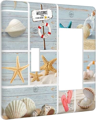 Vista 239 de Cubiertas decorativas de salida de estrella de mar playera, tablero de madera azul de concha de mar de 1 banda, decoración individual GFCI, placa