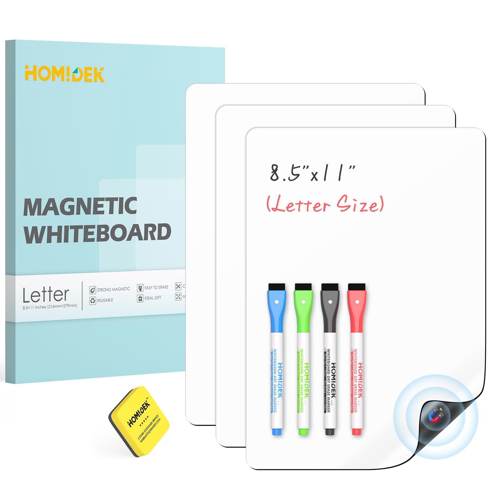 HOMiDEK Dry Erase Boards for Fridge - 3 Pack Small Magnetic Whiteboard with 4 Markers & 1 Eraser, Reusable Blank Magnet White Board Sheets for Home,