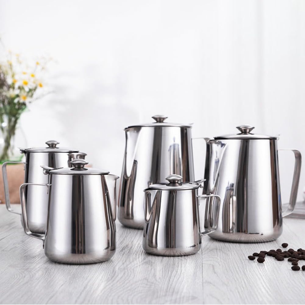 Milchaufschäumkrug, 350–2000 ml, Milchkännchen mit Deckel, Kaffeekessel, Milchaufschäumkrug, Krug, Edelstahl, Espressotasse für Café, Bar (1500 ml)