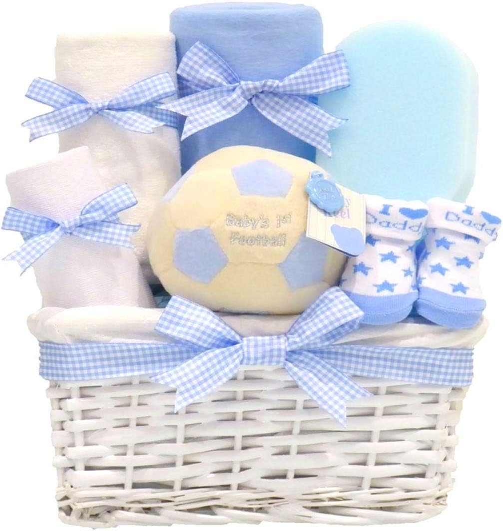 Newborn Baby Shower Boy Football Hamper Gift Set Basket New Born Boys Hampers Blue