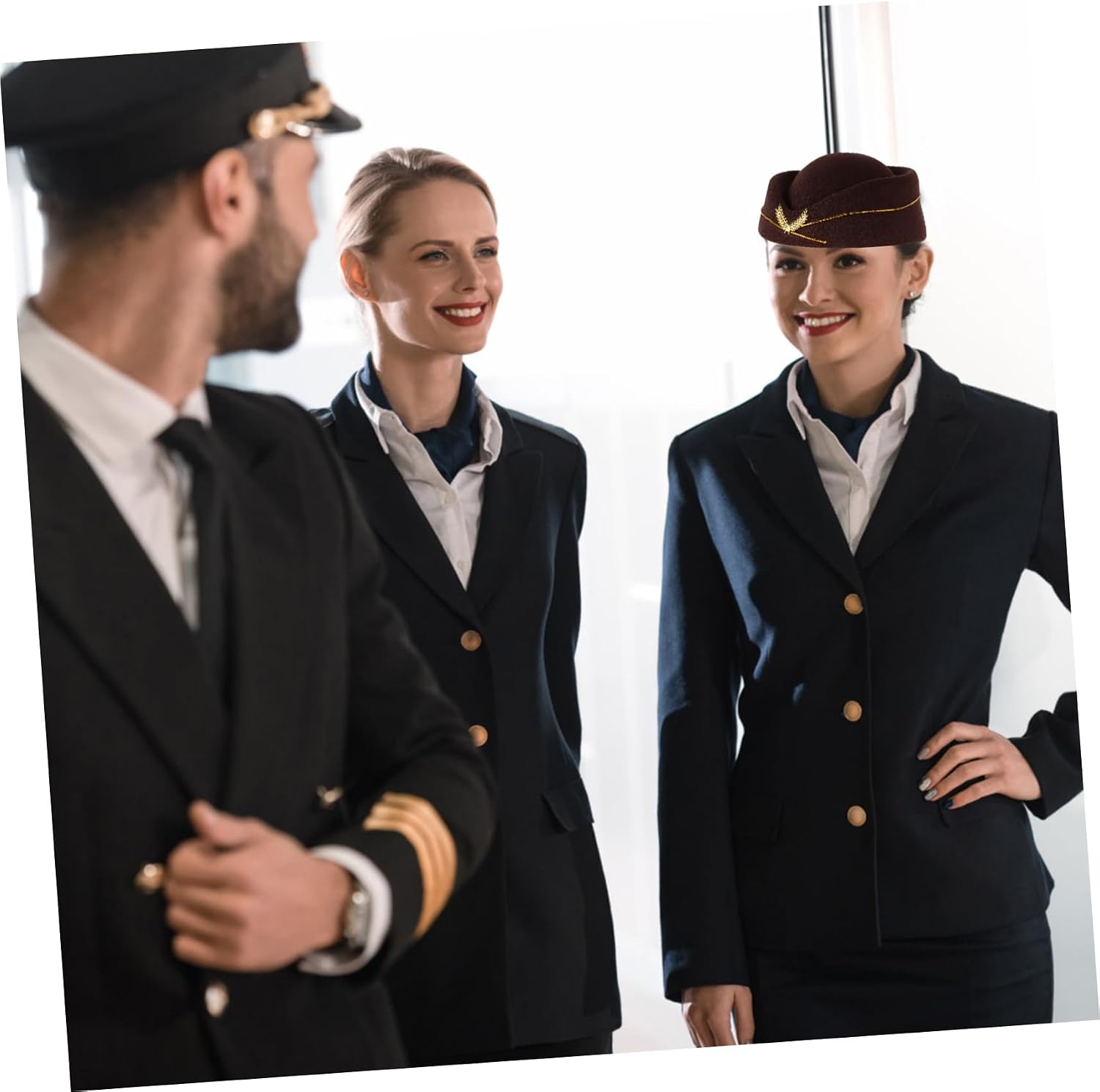 COLLBATH Brim Beret Hat for Women Air Hostess Cap Stewardess Hat Women Uniform Beret