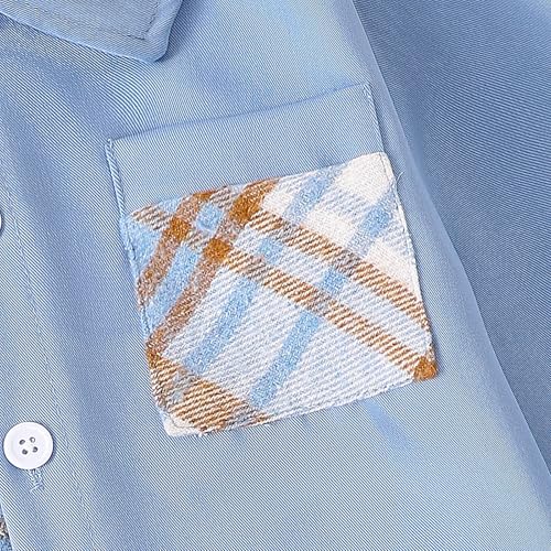 Image of Boy Clothes Fall Winter Outfits Long Sleeve Plaid Patchwork Button Down Shirt + Casual Pocket Sweatpants 5-14 Years