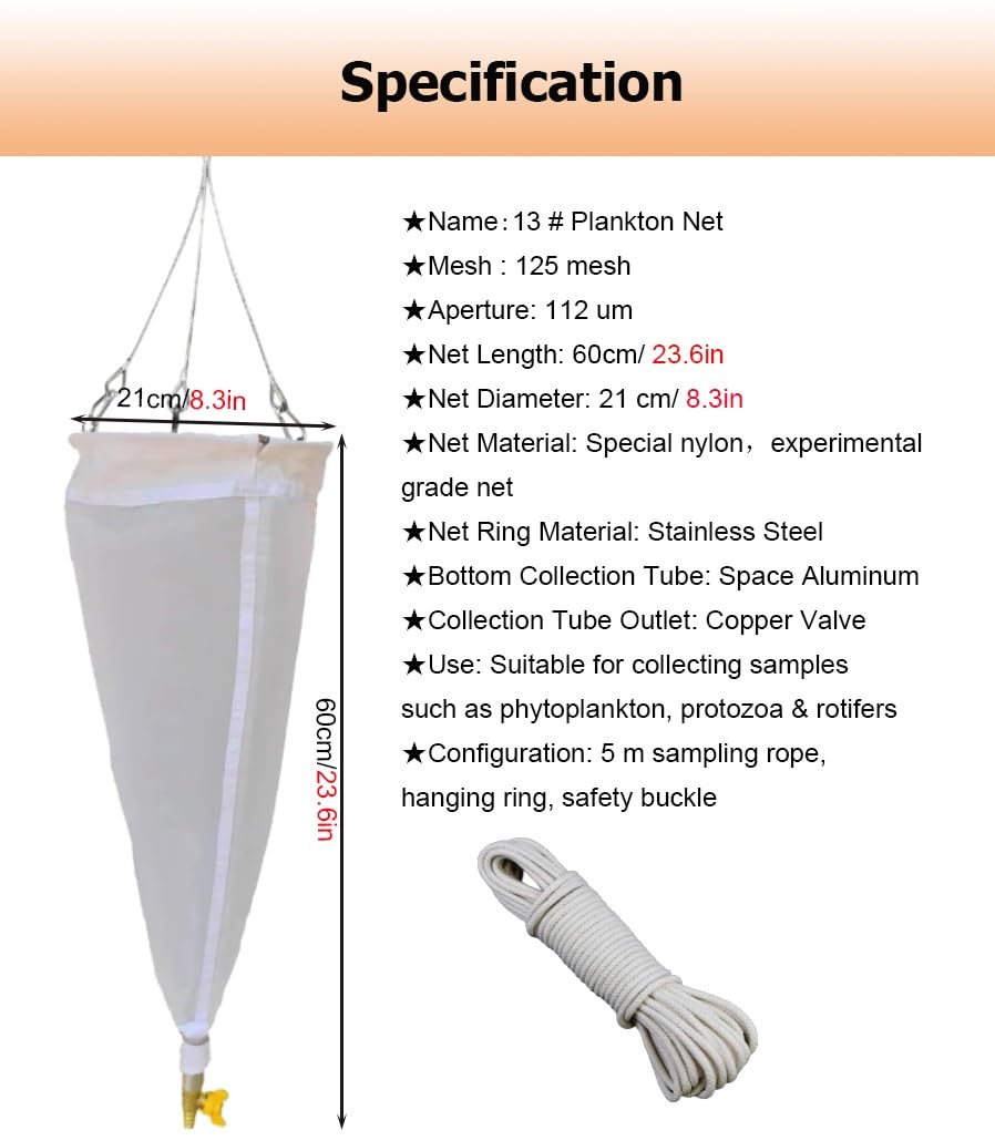 Rete per pesci d'acquario, Rete in nylon for plancton da 125 e 200 maglie for fitoplancton, protozoi e rotiferi