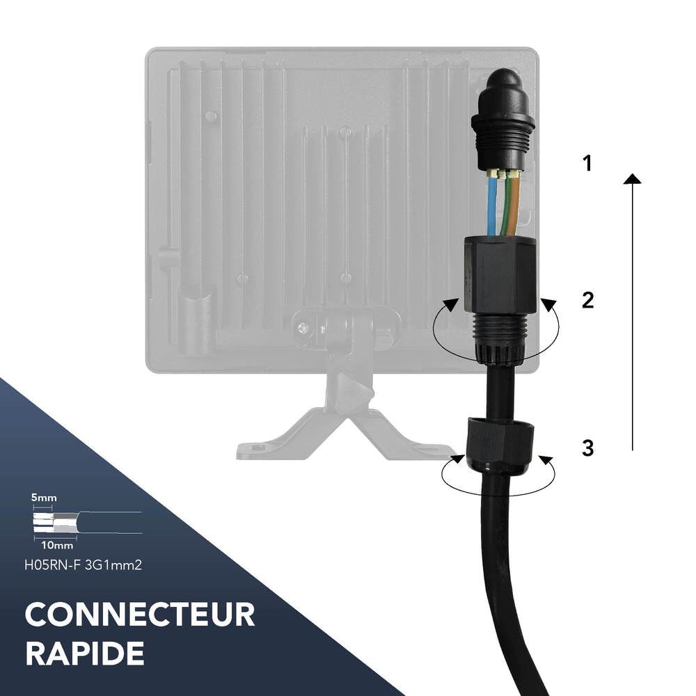 TIBELEC, Projecteur LED 100W / 9220 Lumens, Indice de Protection IP65, Pour l'Eclairage Extérieur, Avec Connecteur Rapide Intégré, Solution d'éclairage extérieur efficace, Blanc