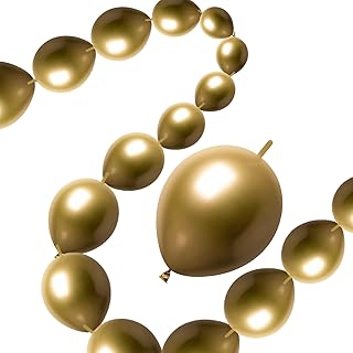 50 Pcs Quick Link Balloons Gold Metallic Chrome 10inch, Latex Linking Balloons for Balloon Wall/Balloon Arches/Balloon Chains, Birthday Party Wedding Anniversary Graduation Arch Party Decor (gold)