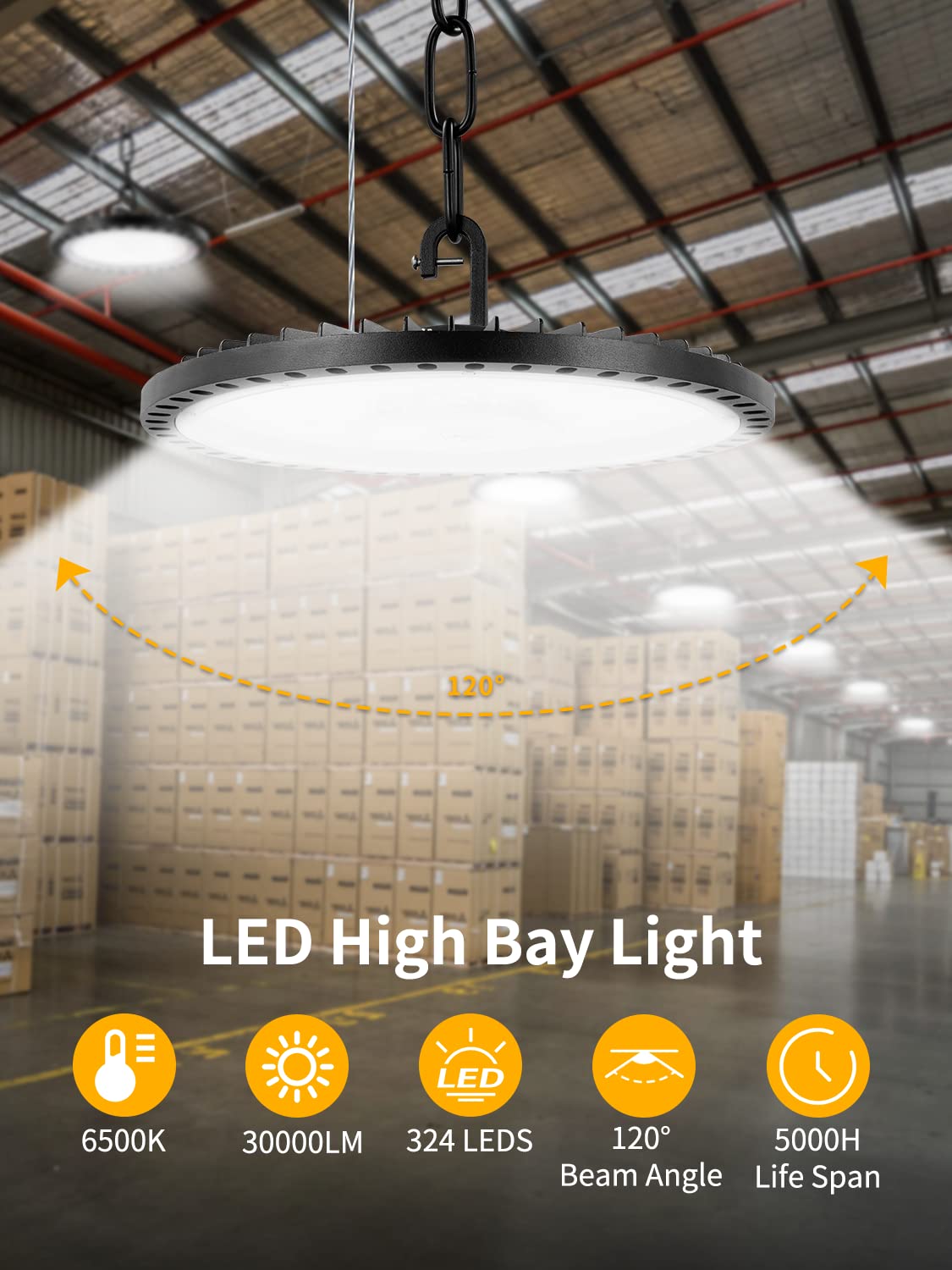 LED UFO Industrielampe,300W 30000LM Superhell Hallenstrahler LED,6000K Kaltweiß LED Hallenbeleuchtung,IP65 Wasserdicht LED High Bay Licht für Garage Fabrik Hallenbeleuchtung Werkstattbeleuchtung