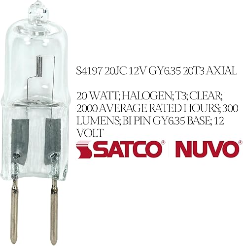 Miniatura 2 de Satco S4197 - Bombilla halógena T3 de 20 W, 300 lúmenes, base GY6.35, 12 voltios, regulable (paquete de 5)