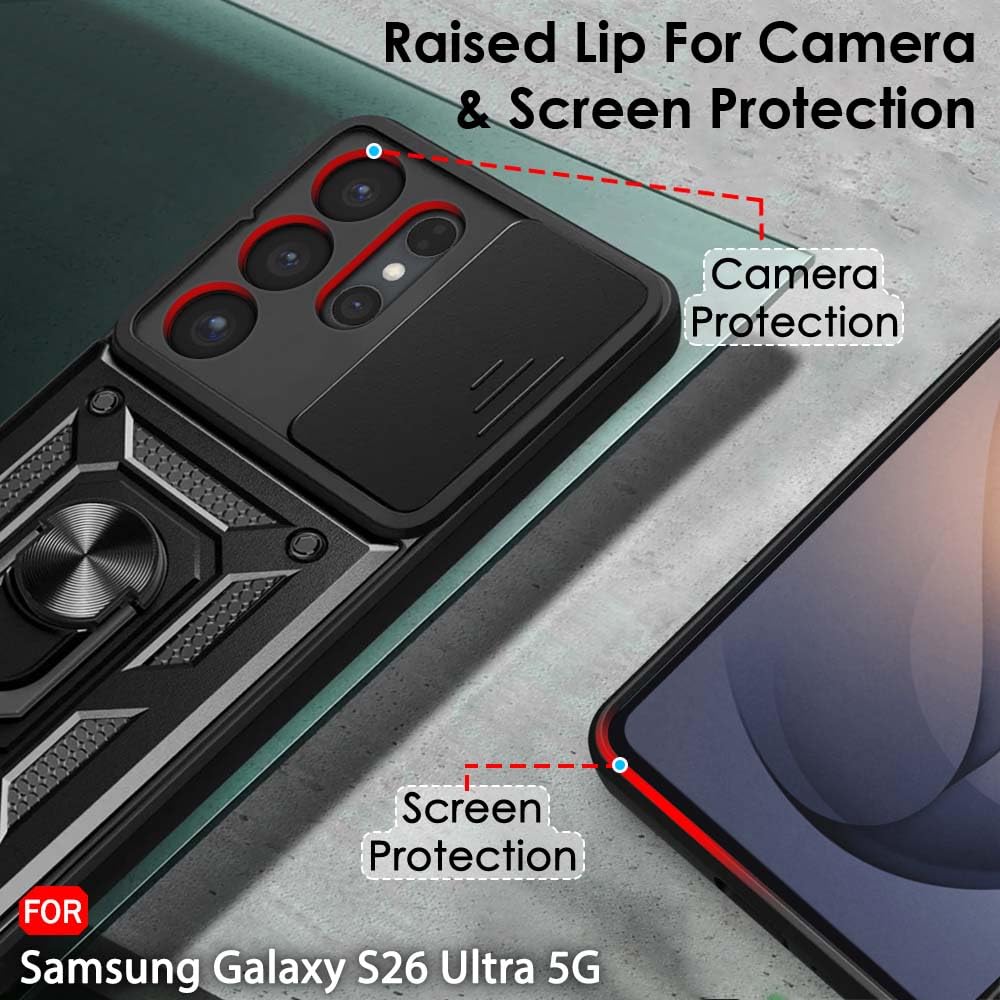TheGiftKart Back Cover Case for Samsung S26 Ultra 5G | Armor Bumper Case with Sliding Camera Cover, Kickstand & Ring Holder | 360 Degree Protection Back Cover for Samsung S26 Ultra (PC & TPU, Black) — Amazon image 3