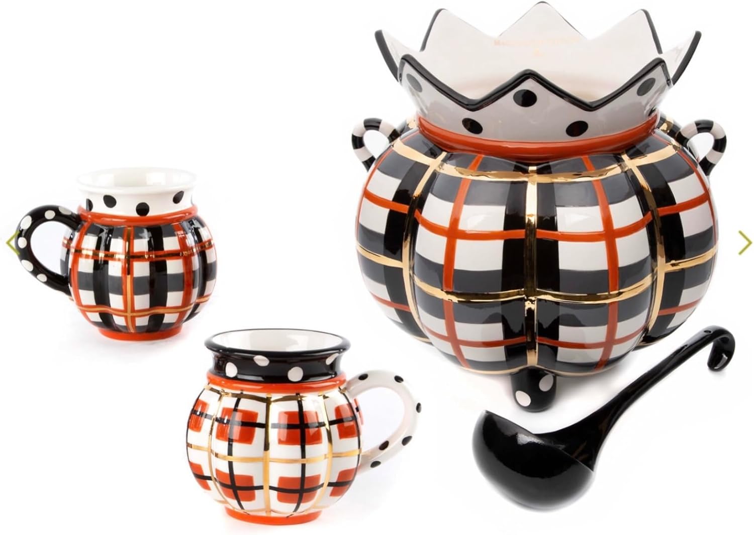 MACKENZIE-CHILDS Tartan Spice Punch Bowl & Mugs