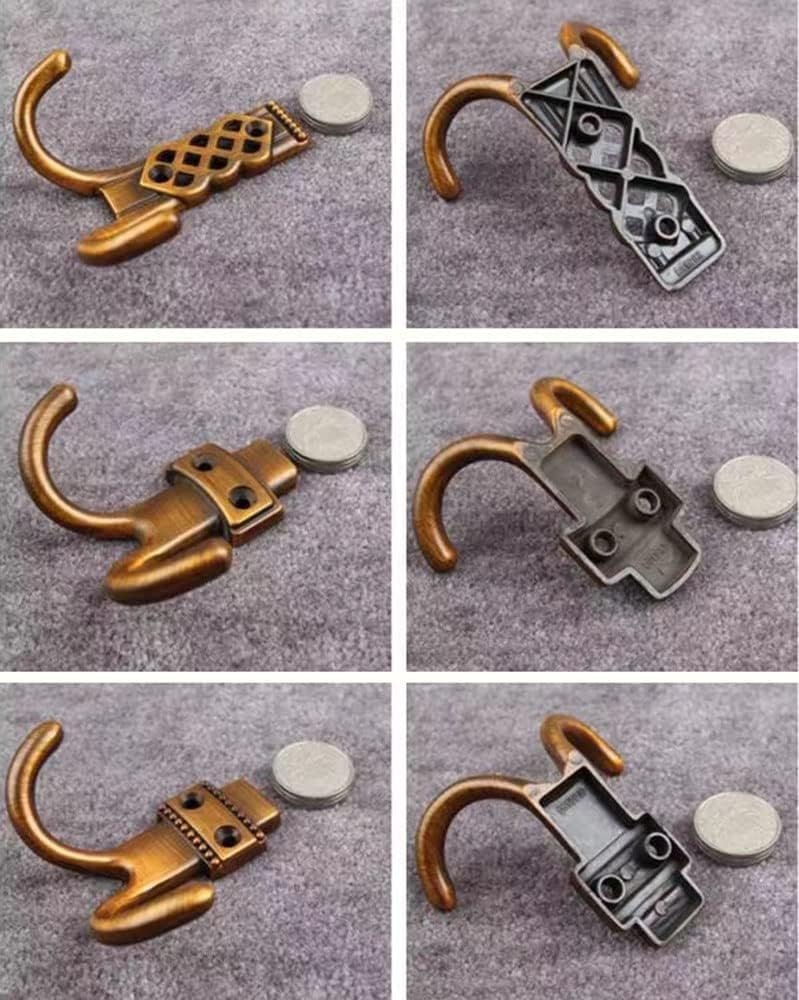 Kleiderhaken zur Aufbewahrung, Türaufhänger, Wandhaken for Einschrauben, robust, 3er-Set, kleine Kleiderhaken aus gebürstetem Metall, Antik-Bronze, Doppelhaken for Bad, Eingangsbereich, Flur, Schrank,