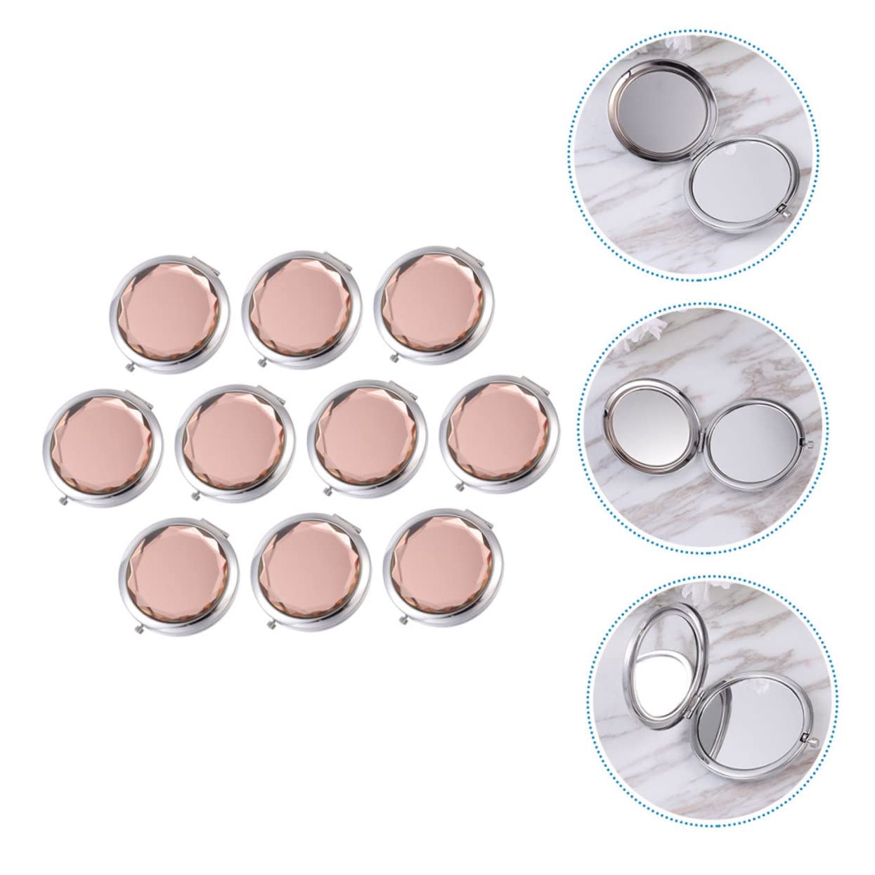 COLLBATH Miroir de Maquillage Compact Double Face en Métal et Verre, Grossissant et Portable, 10 Pièces, pour Paquet à Main et Voyages