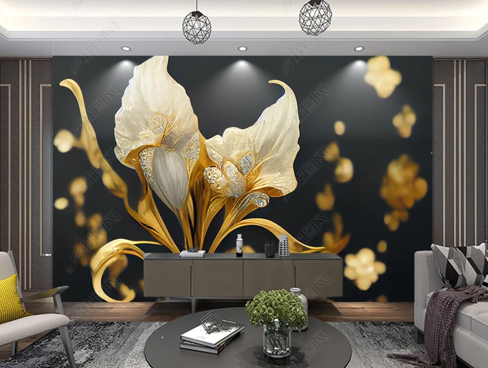 Papier peint intissé fleur dorée pour moderniser un mur blanc - 2