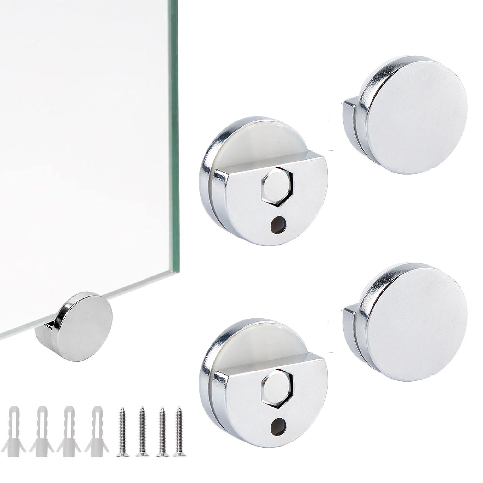 Ganci per Specchio a Muro in Lega di Zinco 5 mm, Kit di Fissaggio con Tasselli e Viti