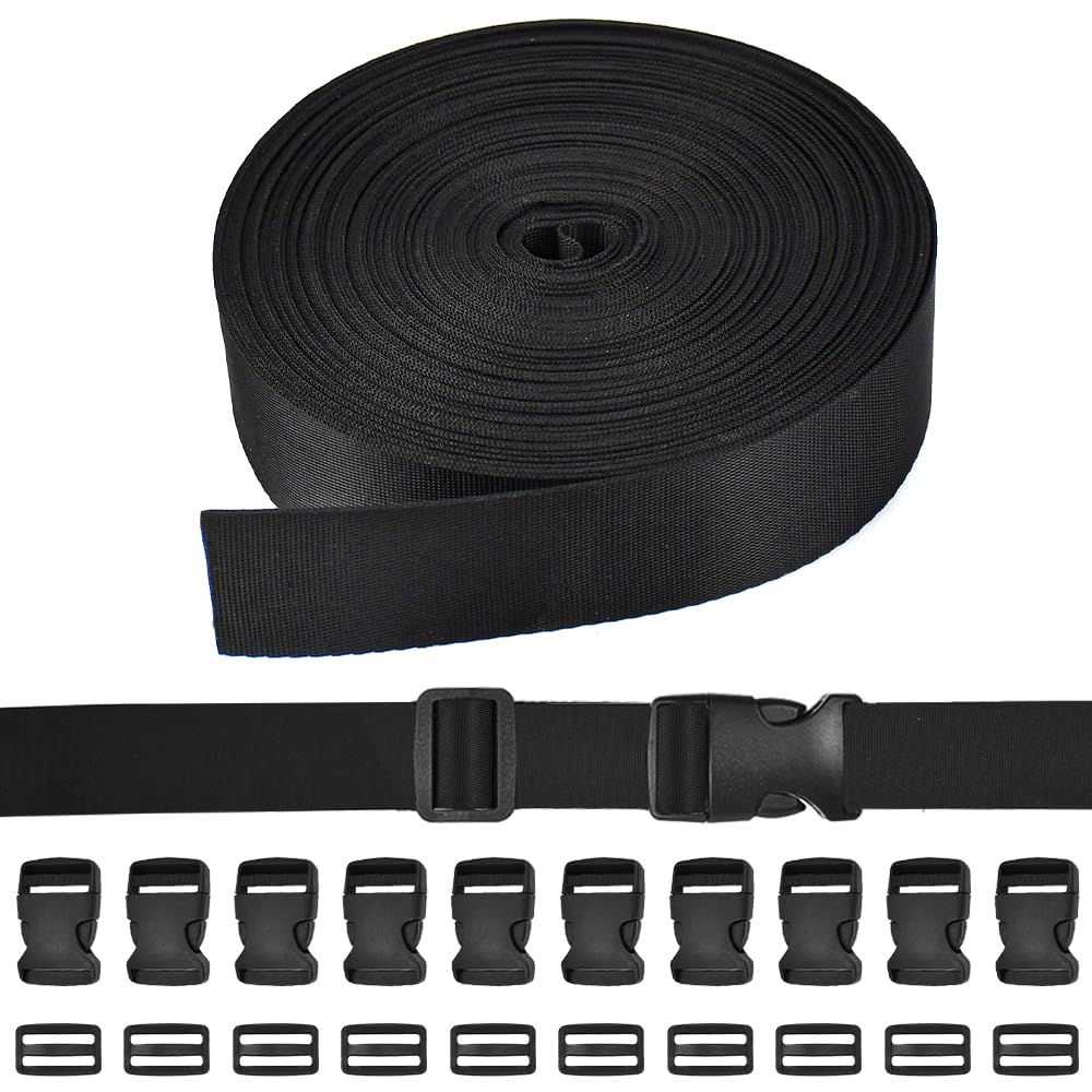 Sangle Nylon 5m Avec Boucles - Bretelle Réglable Noire Pour Sacs, Bagages Et Animaux