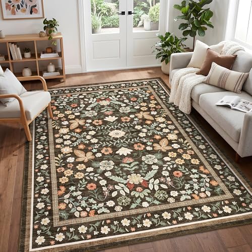 GarveeHome Rugs 5x7 for Living Room Washable Rugs Stain Resistant Brown