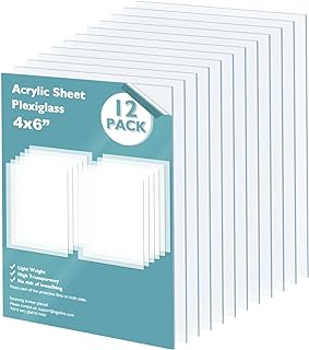 Egofine Plexiglass Sheets Acrylic Sheets 12 Pack of 4x6’’ 0.04 Thick Clear Plastic Cast Transparent Plexi Glass for Crafting Projects, Replacement Picture Frame Glass, DIY Display, Easy to Cut