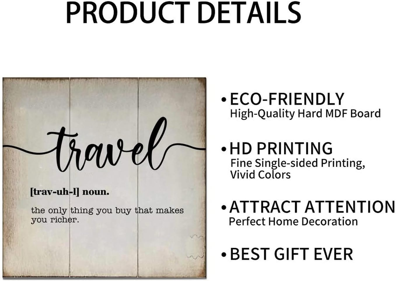 LITTLEGROVE SEEDS Travel Definition Wood Signs Travel Definition Typography Wood Plaque Wall Art Rustic Wall Decorations for Living Room Kitchen Home Decor Signs Wall Hanging Sign 12x12in