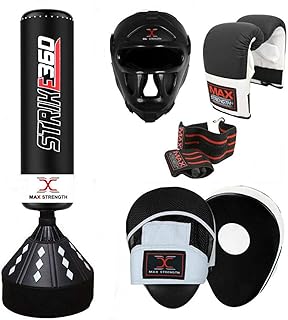 Juego de guantes de boxeo de 6 pies para artes marciales mixtas (5 unidades), color negro y blanco