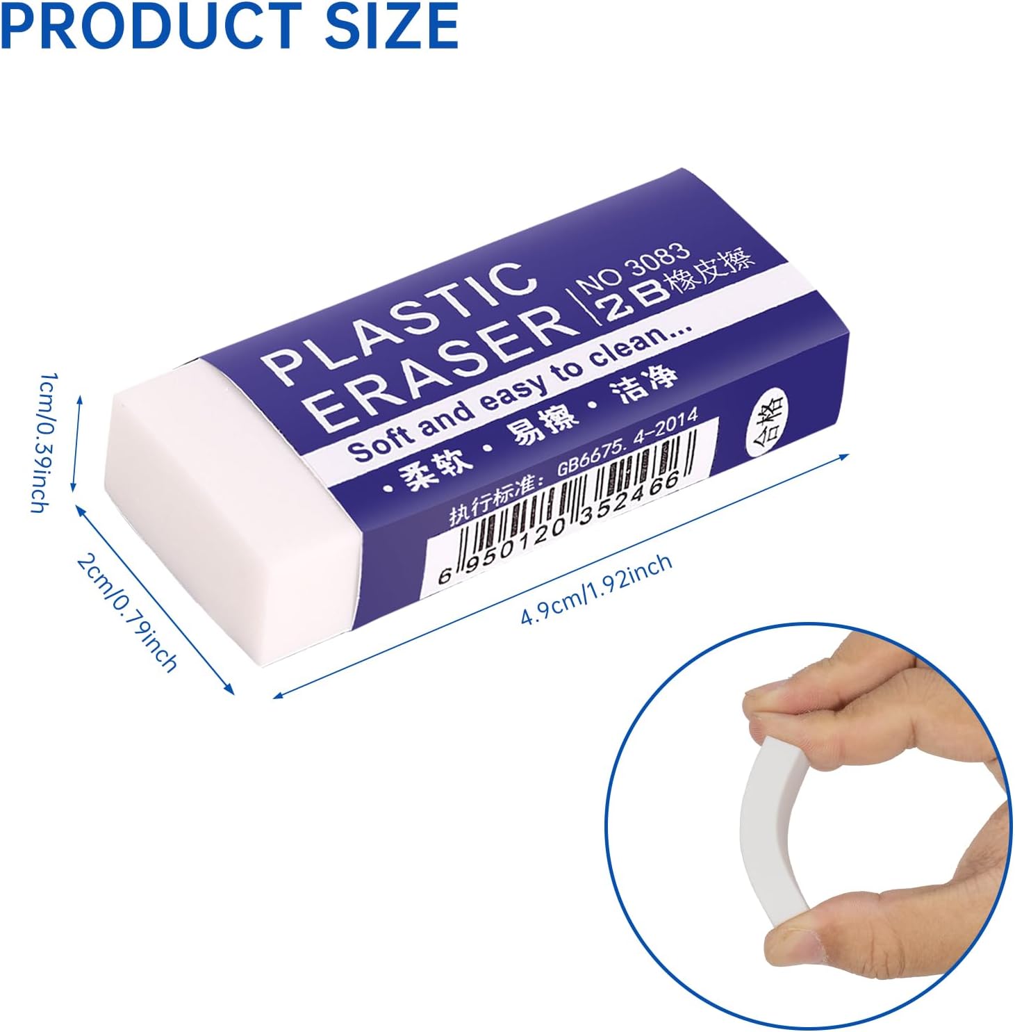 6 Pack Pencil Erasers, Large White Erasers for School, Art Erasers for Kids Drawing Bulk thumbnail