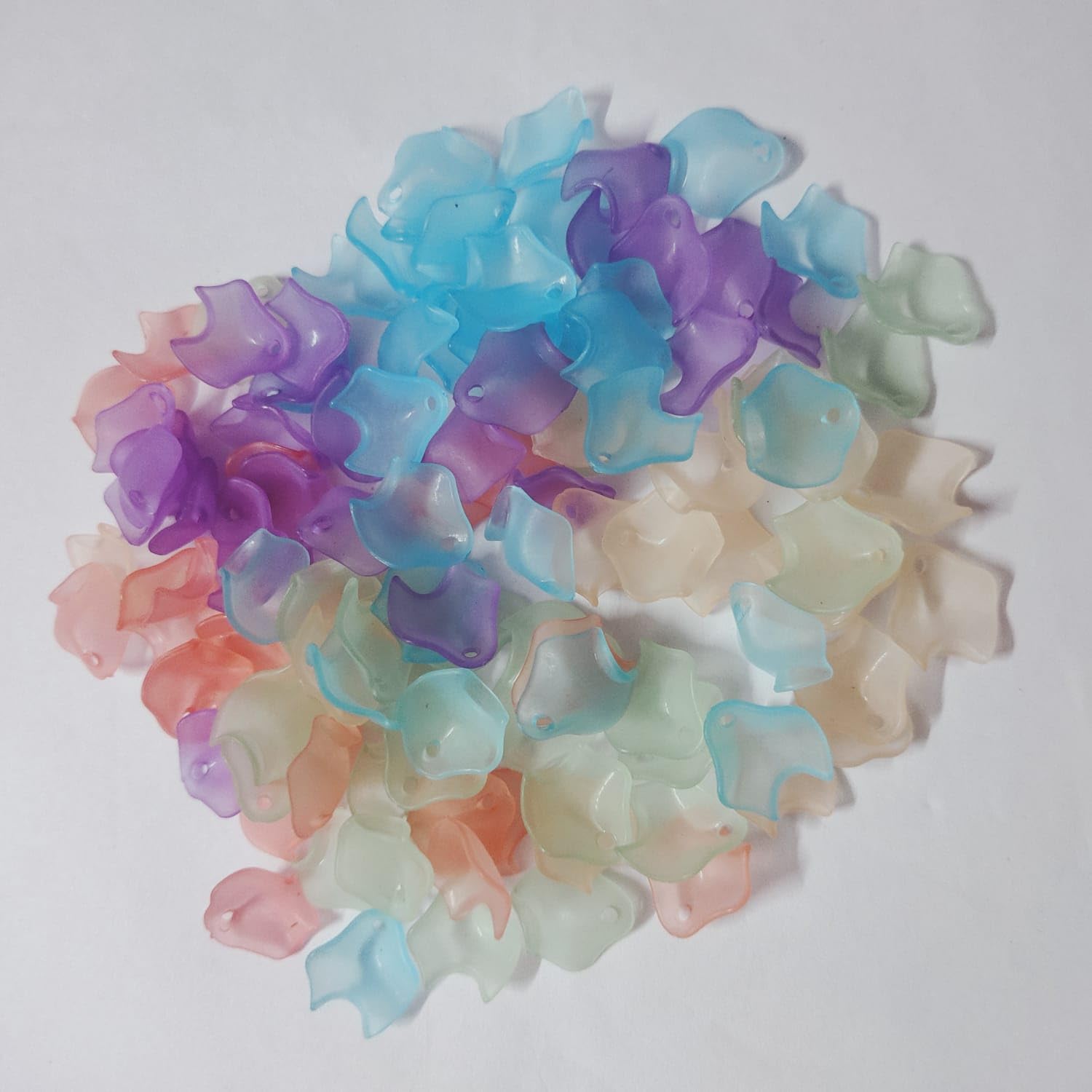 Sana Mega Mart Brooches Material | Leaf Shape Petal Beads for Brooches Making, Jewellary Making | Mixed Colors | Mixed Color Transparent Acrylic Beads Trumpet Flower Bead Quantity of 50gms