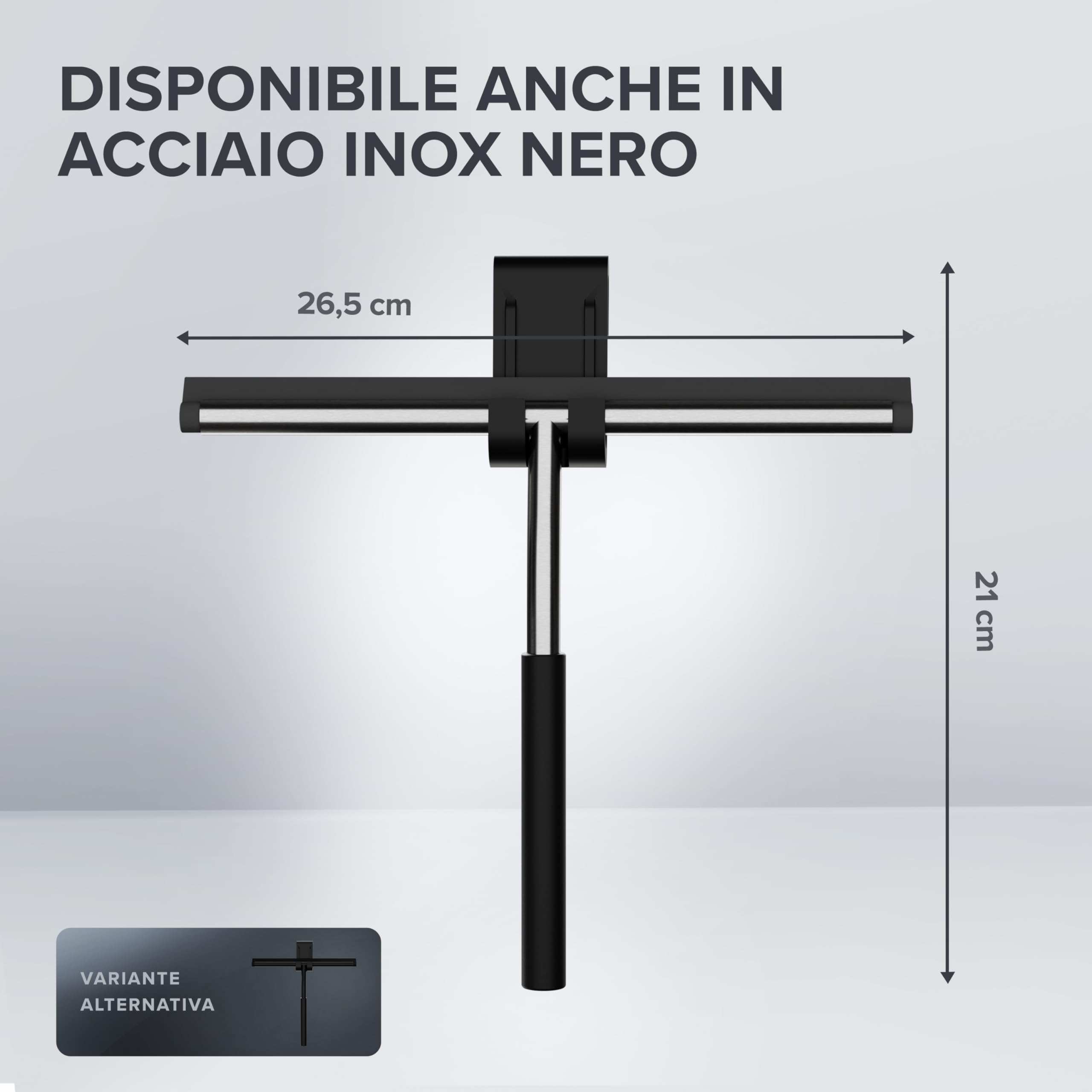 spatola per doccia ovimar Gedser | acciaio inox | nero | labbro spatola sostituibile | larghezza 26,4 cm | per la pulizia delle pareti della doccia o delle finestre - con supporto in gomma flessibile
