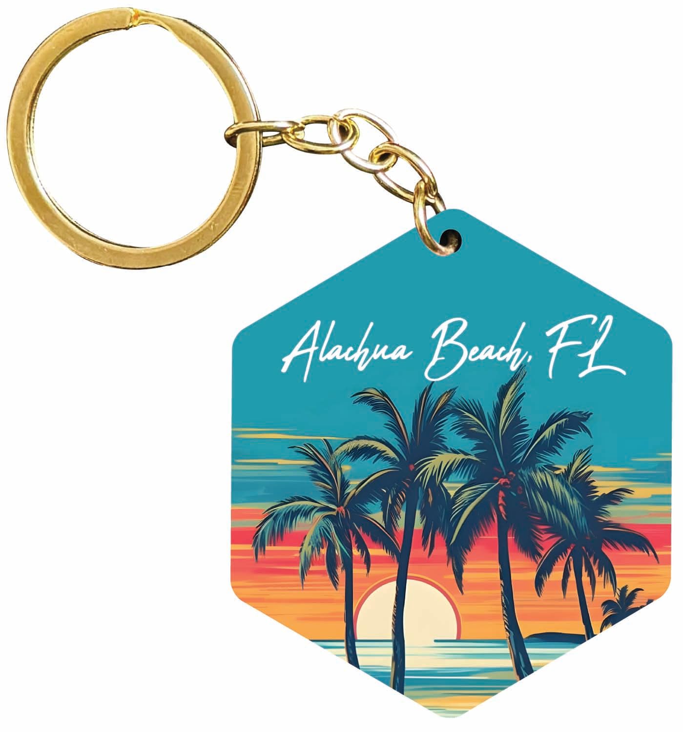 R and R Imports Alachua Beach Florida Souvenir Hexagon Wooden Keychain Watercolor Beach Design