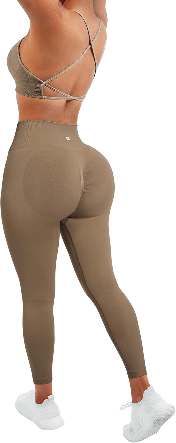 SUUKSESS Women Seamless Workout Sets Strappy Sports Bra High Waist Booty Leggings Outfits