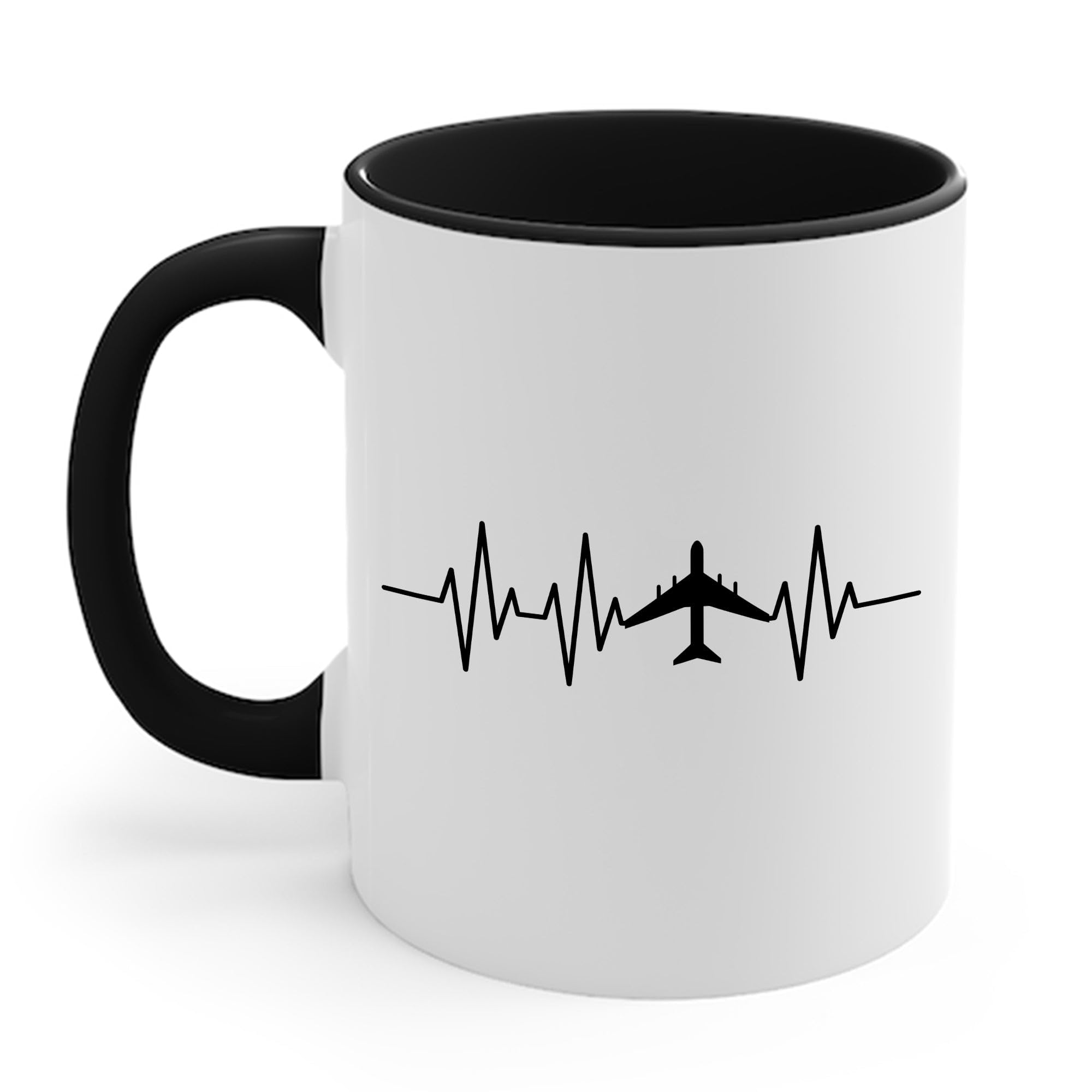 The NextFunny Airplane Heartbeat Pilot Flying Cool Aviator Coffee Mug For Men Women(Black & White, 11oz)
