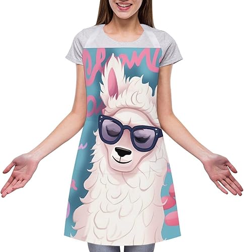 Miniatura 3 de Personalized Cool Liama Adult Apron, Kitchen Cooking Aprons for Woman Man, Adjustable Bib Apron with Pocket for Baking, BBQ Crafting Outdoors,