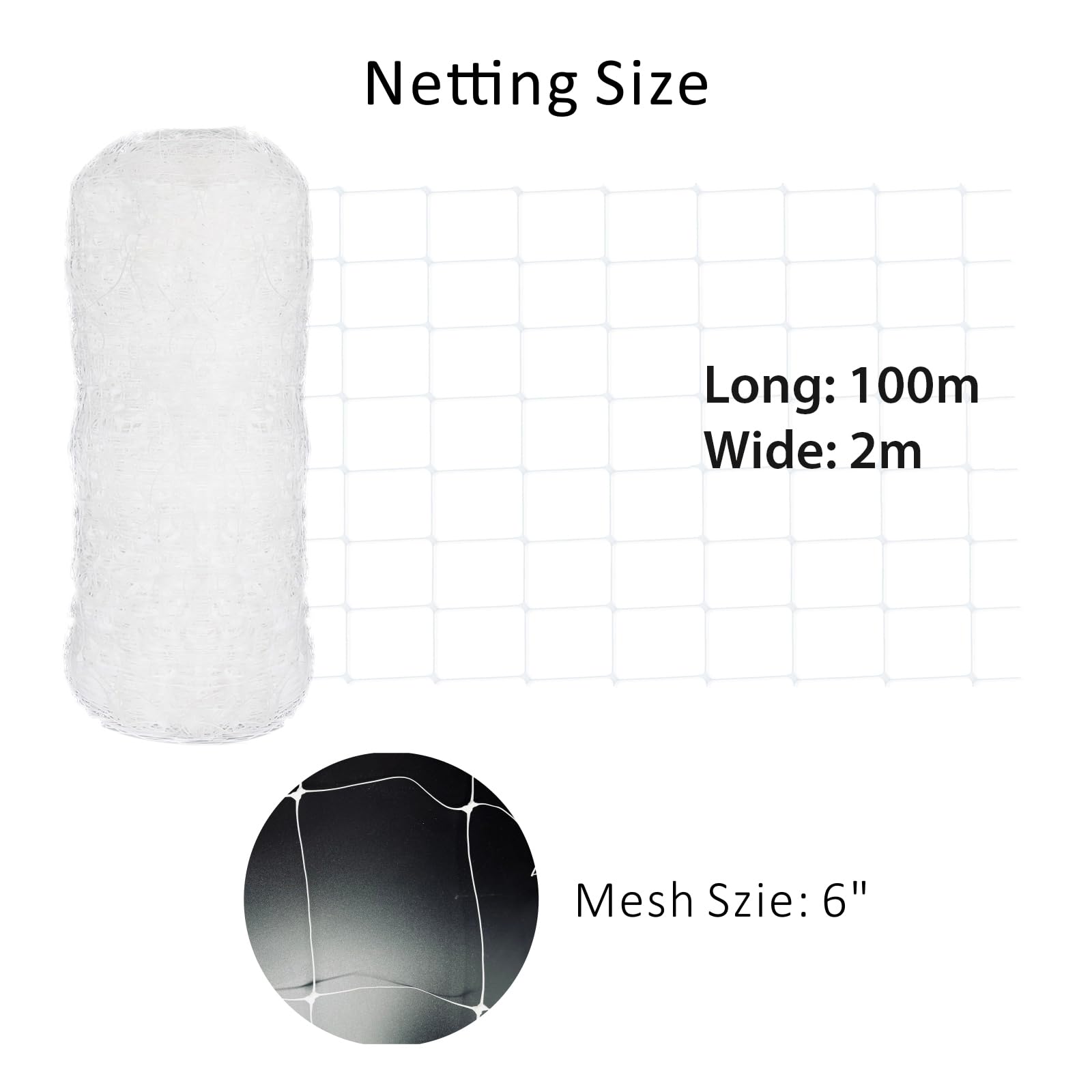 2m x 100m Rete da traliccio resistente bianca - Maglia quadrata da 15 cm - Rete di supporto per piante in polipropilene PP per piante rampicanti, verdure e fiori