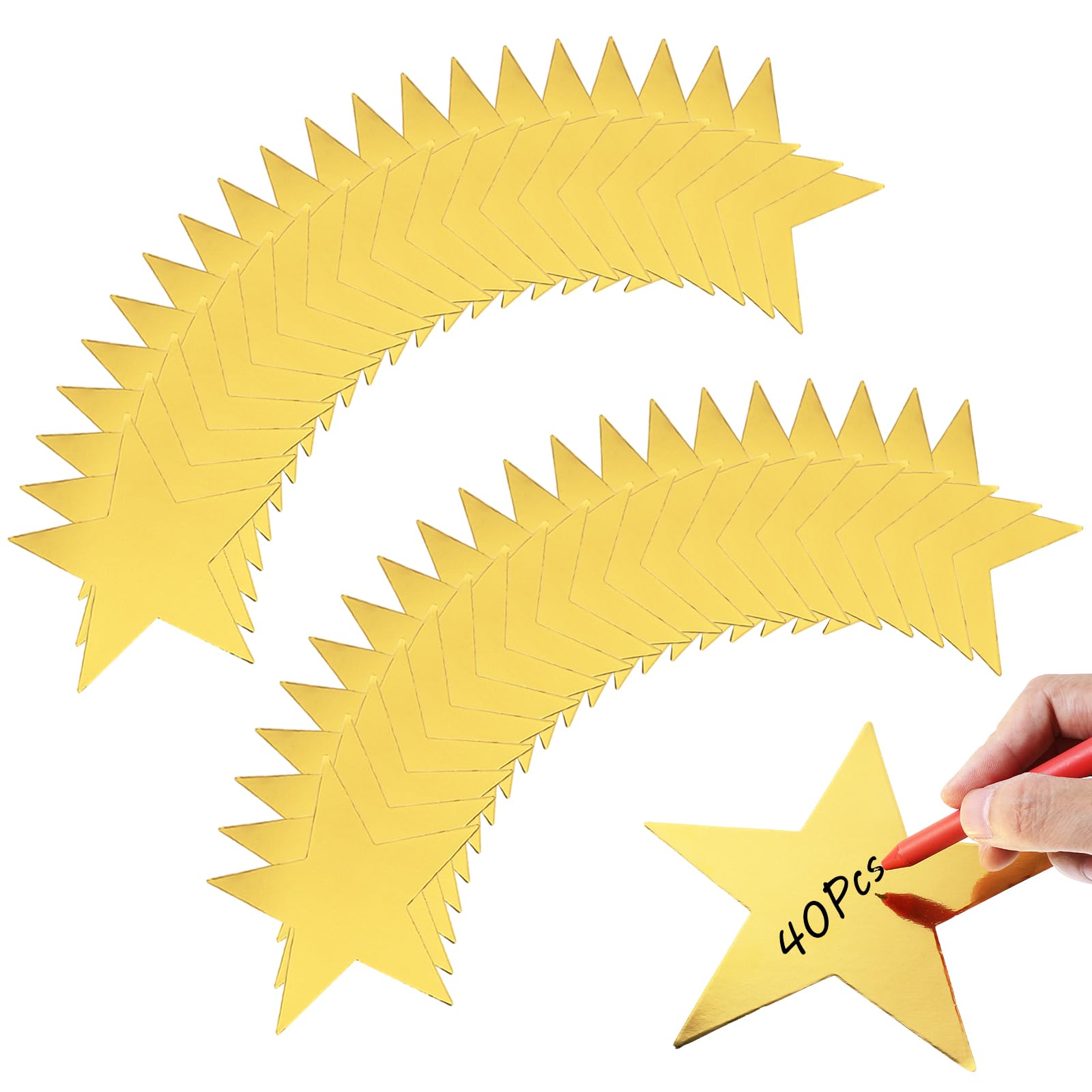 BOHUIZ 40 Pcs Metallic Star Cutouts 6 Inch Double Printed Paper Stars Decoration for Wedding Party Movie Night Party Supplies Bulletin Board Classroom Wall Party Decorations (Gold)