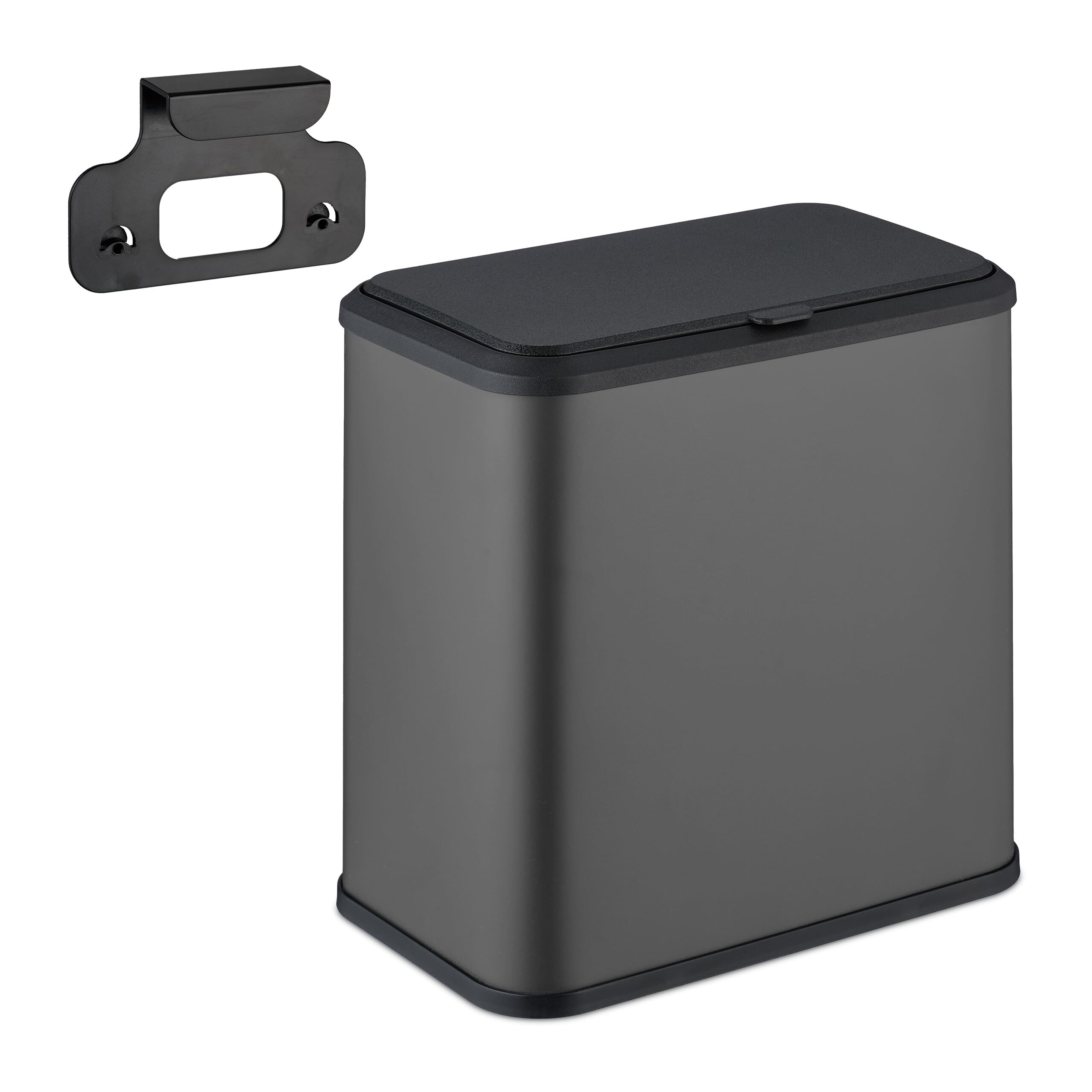 Relaxdays Hanging Rubbish Bin, 5L, Waste Container for Cupboard, Kitchen & Bathroom, Metal & Plastic, Rectangular, Grey
